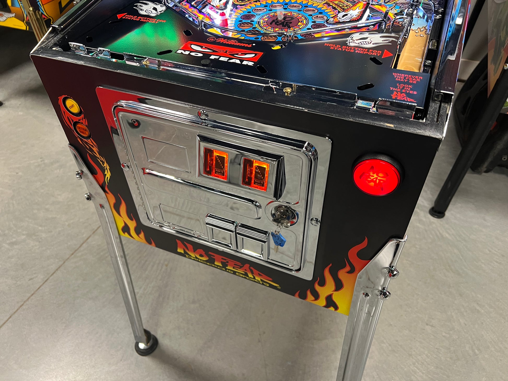 NO FEAR - HRA CHROME EDITION - 1995 Williams Pinball Machine - OVER-RESTORED - NEW CAB - NOS CLEARED PLAYFIELD - SUPER FUN GAME! WORKS 100%