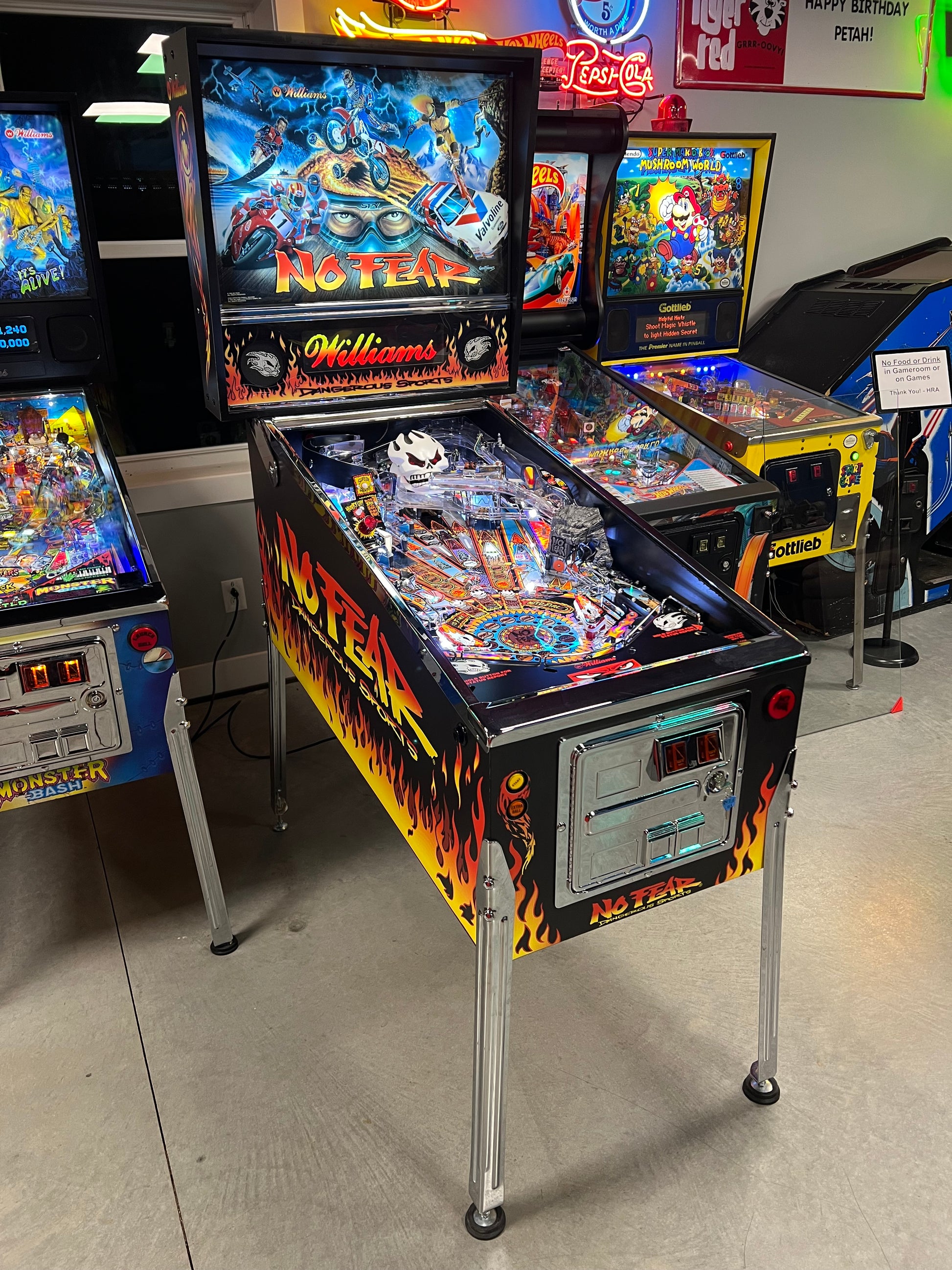 NO FEAR - HRA CHROME EDITION - 1995 Williams Pinball Machine - OVER-RESTORED - NEW CAB - NOS CLEARED PLAYFIELD - SUPER FUN GAME! WORKS 100%