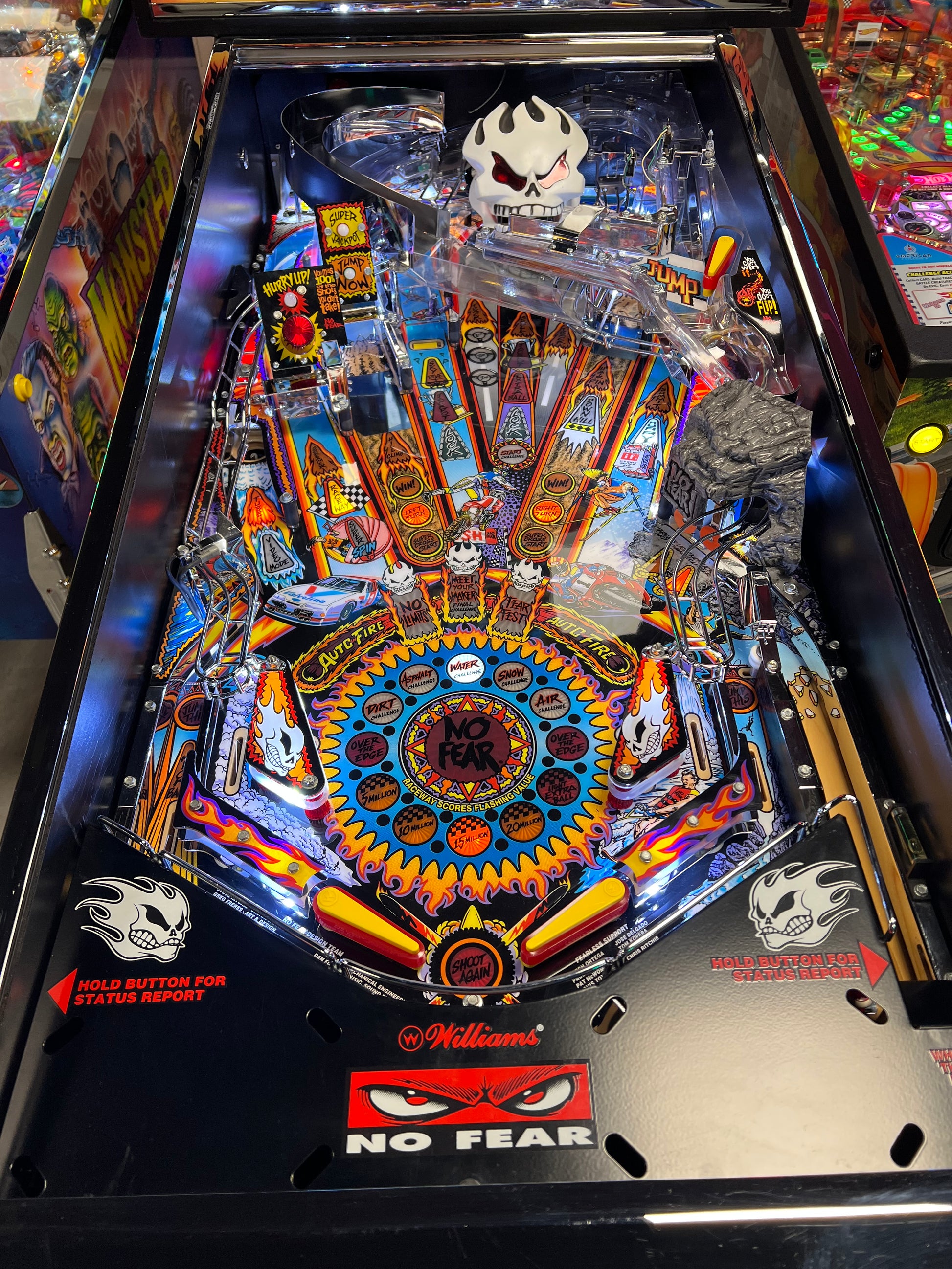 NO FEAR - HRA CHROME EDITION - 1995 Williams Pinball Machine - OVER-RESTORED - NEW CAB - NOS CLEARED PLAYFIELD - SUPER FUN GAME! WORKS 100%