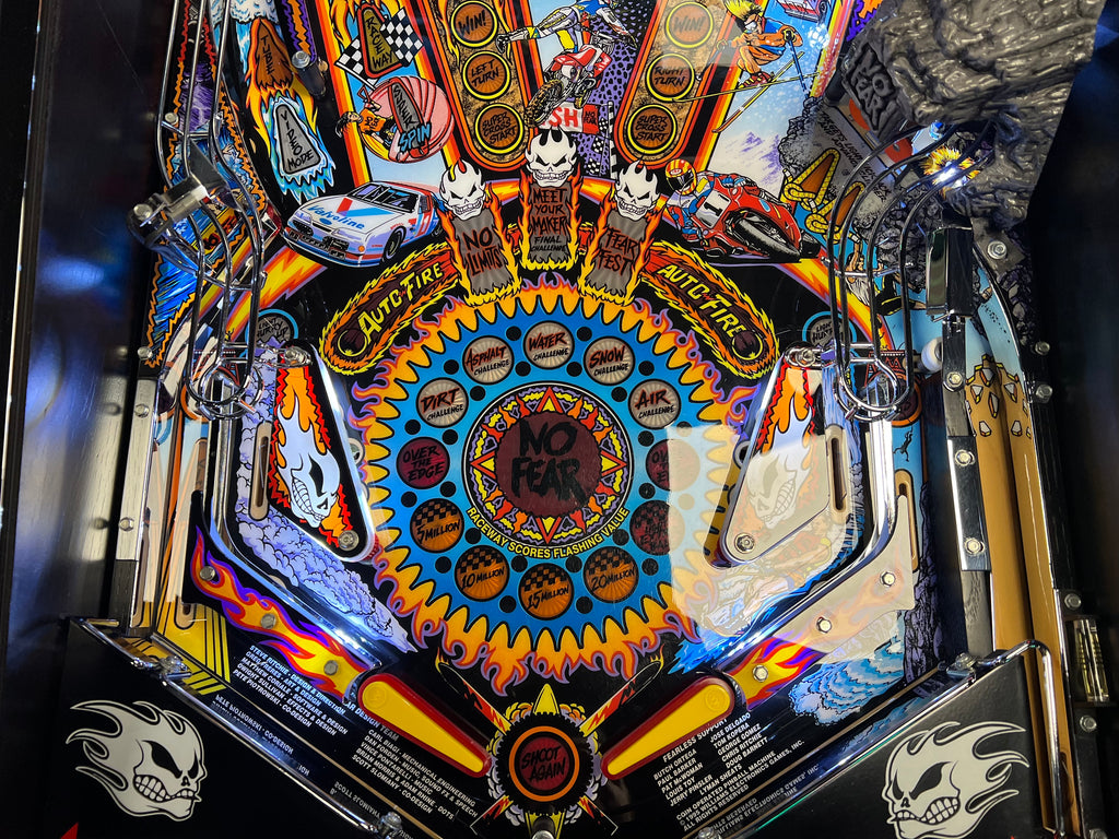NO FEAR - HRA CHROME EDITION - 1995 Williams Pinball Machine - OVER-RESTORED - NEW CAB - NOS CLEARED PLAYFIELD - SUPER FUN GAME! WORKS 100%