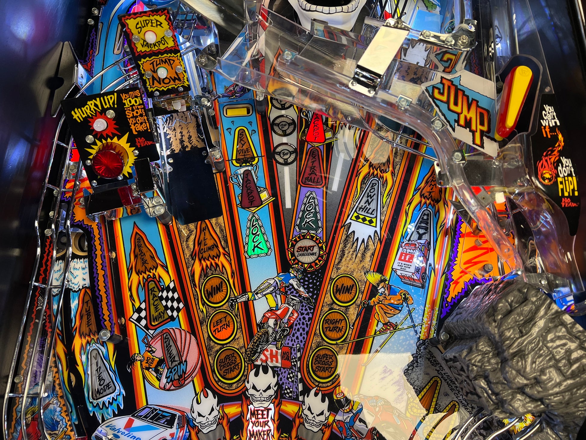 NO FEAR - HRA CHROME EDITION - 1995 Williams Pinball Machine - OVER-RESTORED - NEW CAB - NOS CLEARED PLAYFIELD - SUPER FUN GAME! WORKS 100%