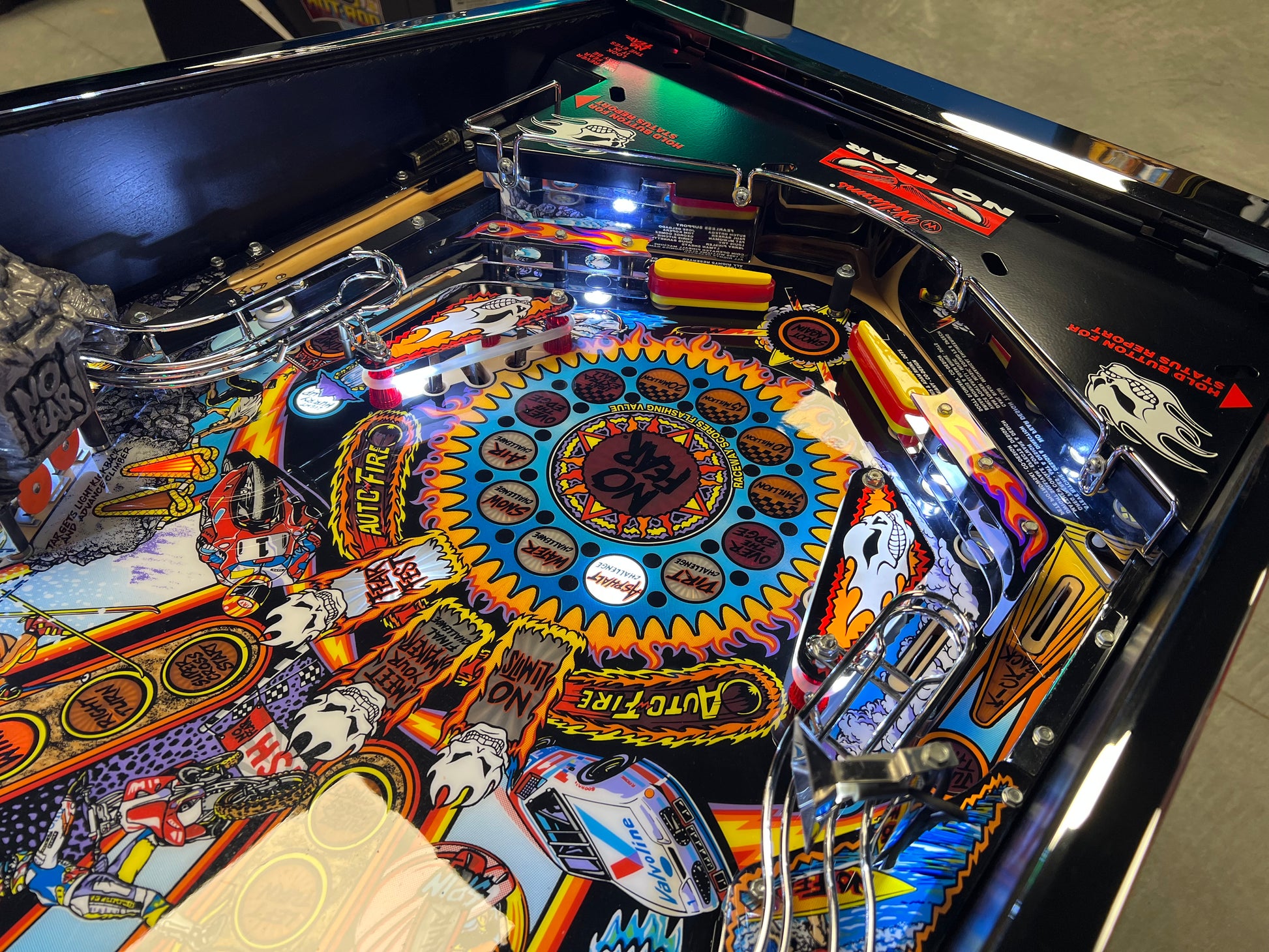 NO FEAR - HRA CHROME EDITION - 1995 Williams Pinball Machine - OVER-RESTORED - NEW CAB - NOS CLEARED PLAYFIELD - SUPER FUN GAME! WORKS 100%