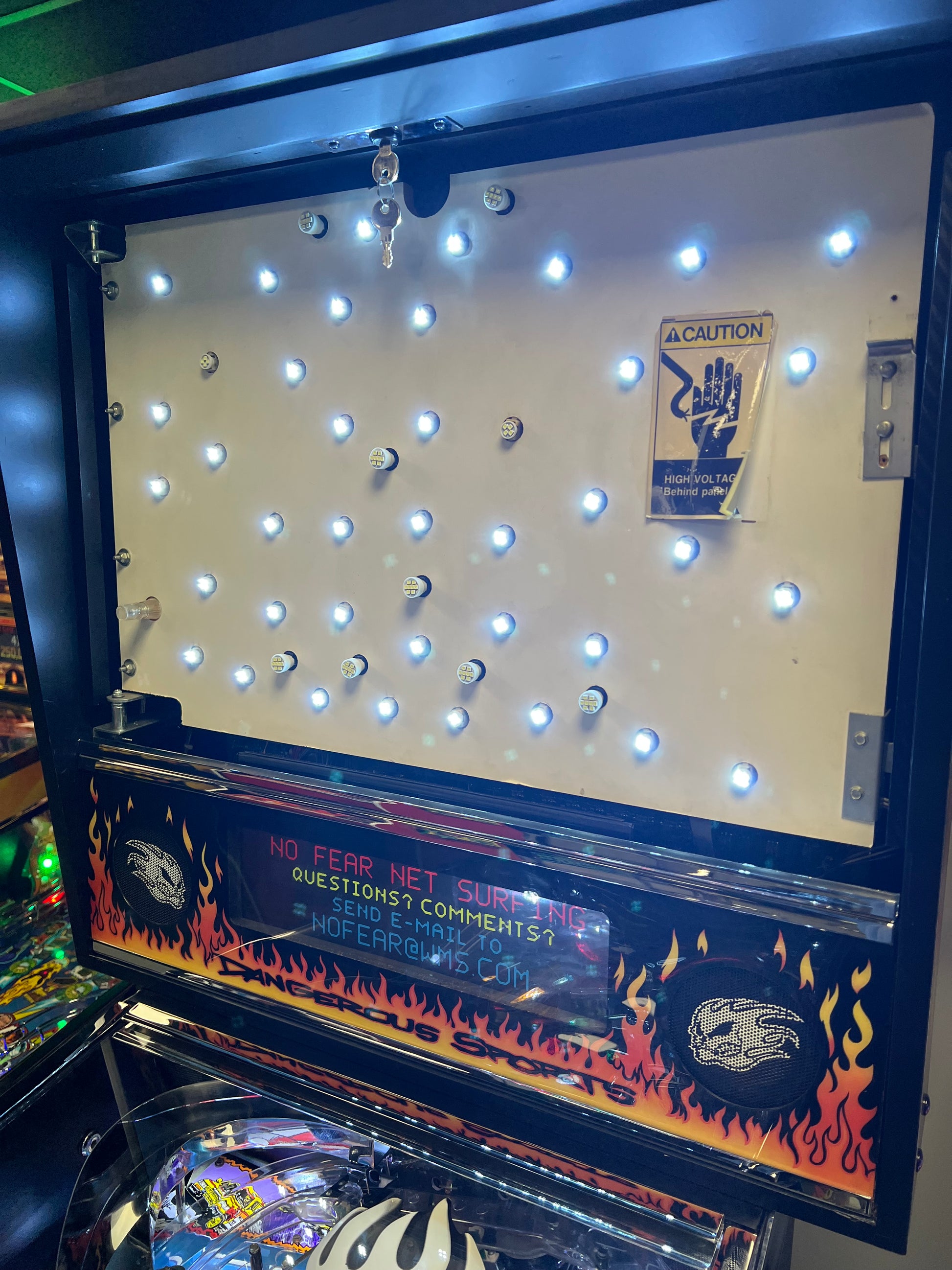 NO FEAR - HRA CHROME EDITION - 1995 Williams Pinball Machine - OVER-RESTORED - NEW CAB - NOS CLEARED PLAYFIELD - SUPER FUN GAME! WORKS 100%