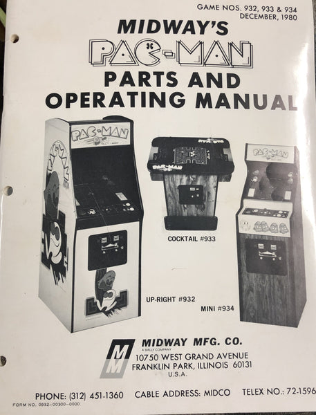 Pac-Man -Midway - Manual - Schematics - Instructions - Book - Used Copy