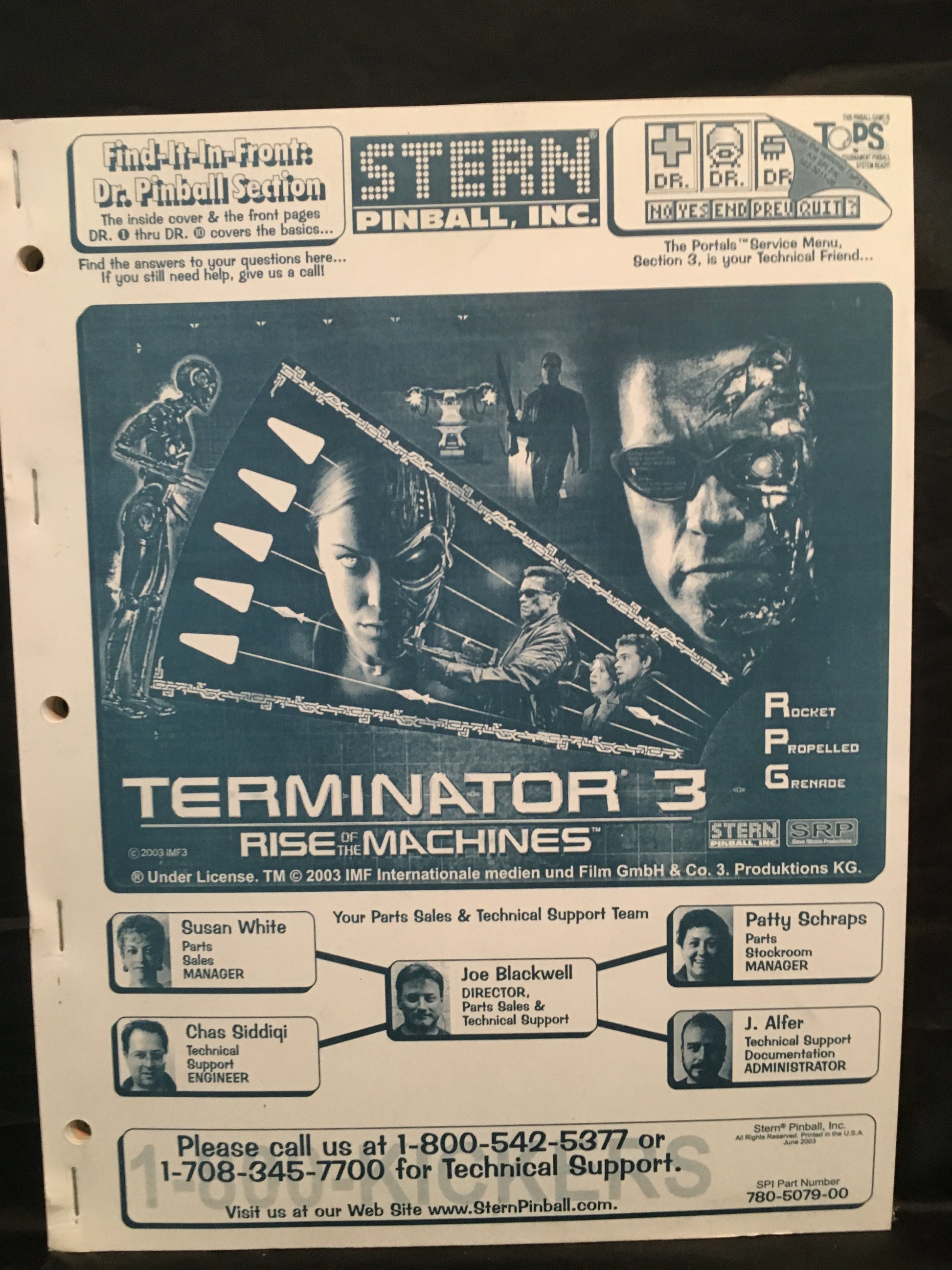 Terminator 3- Stern - Pinball Operations & Schematics Manual - Diagrams Wiring - Used