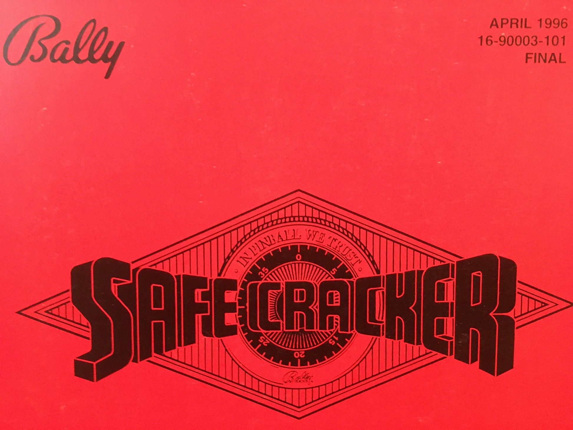 Safe Cracker- Bally - Pinball Operations Manual - Diagrams Instructions - Book - Original Used Copy - FREE SHIPPING!