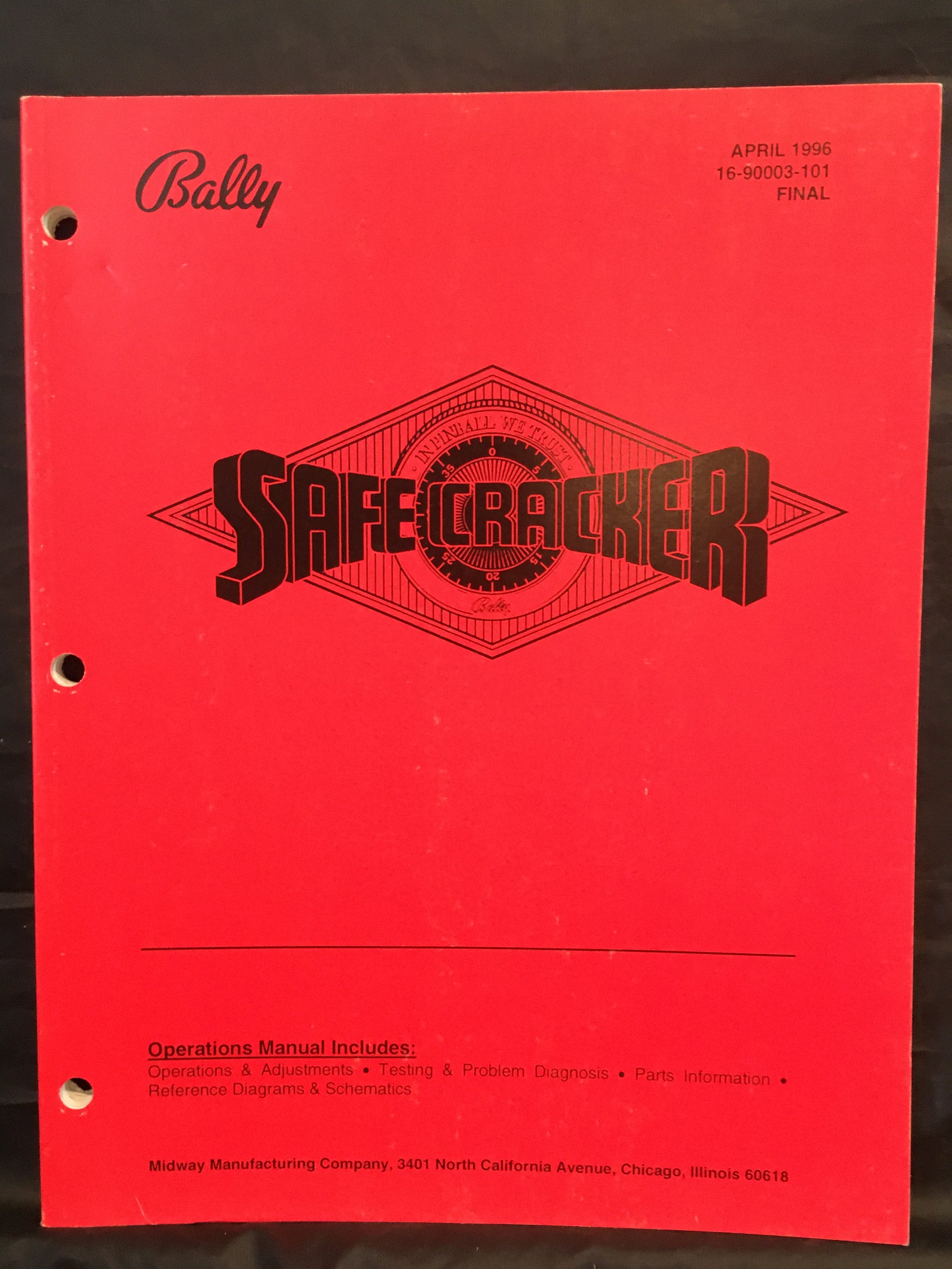 Safe Cracker- Bally - Pinball Operations Manual - Diagrams Instructions - Book - Original Used Copy - FREE SHIPPING!