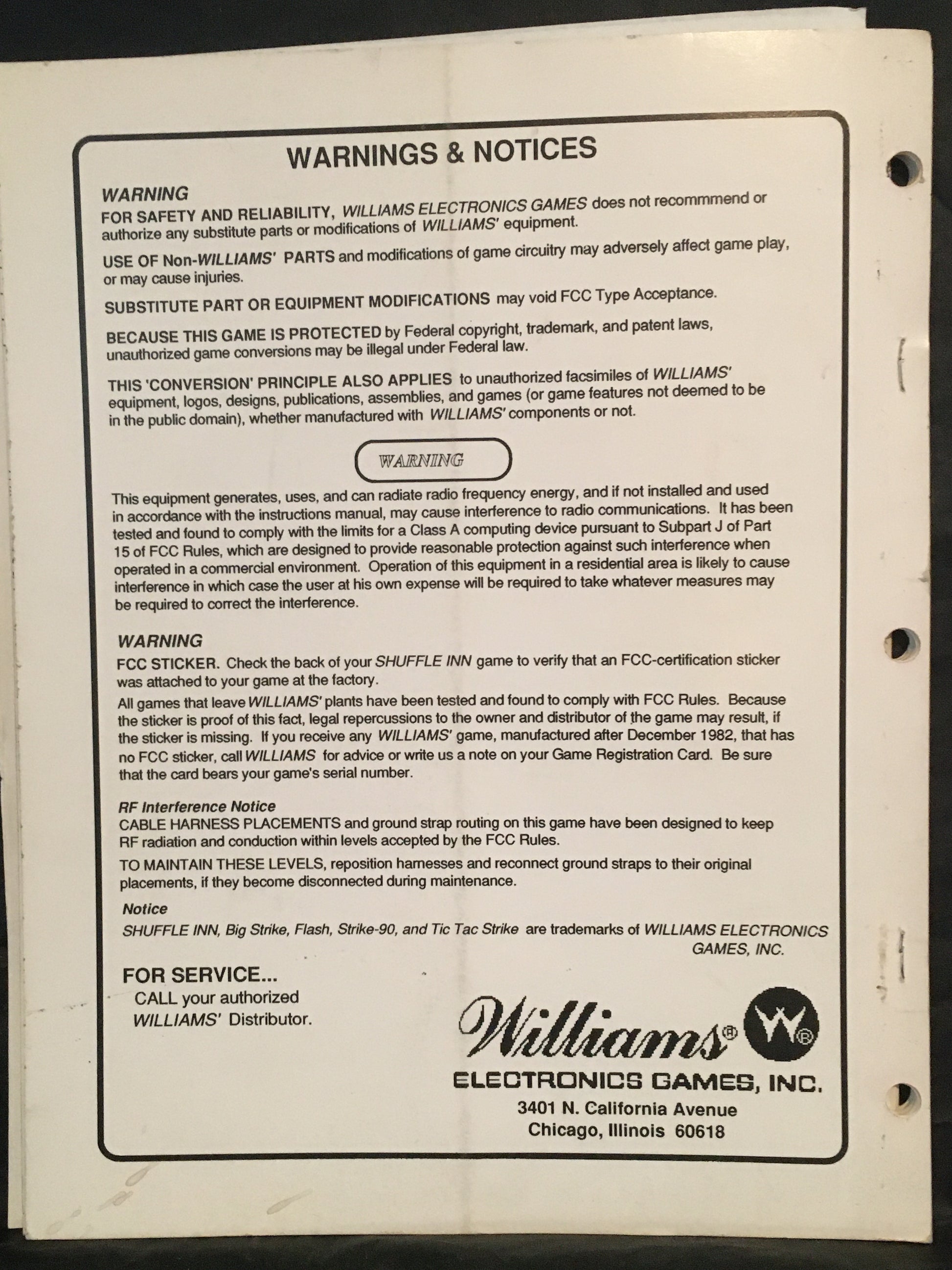 Shuffle Inn - Williams- Operator and Schematic Pinball Manual - Diagrams Instructions Used