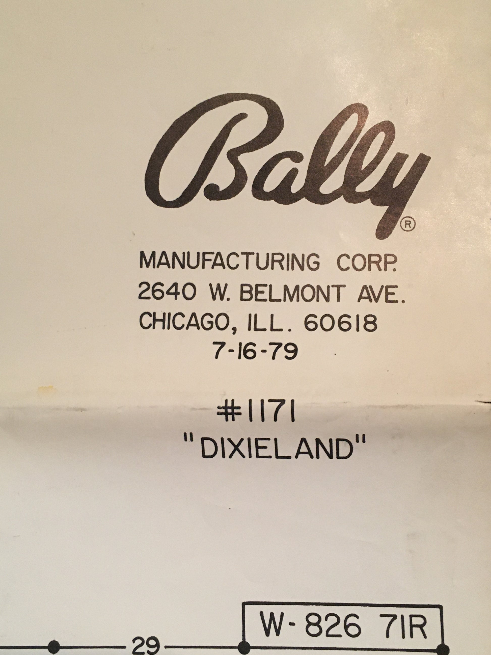 Dixieland - Bally - Pinball Operations Schematics Service Manual  - Diagrams Instructions Used