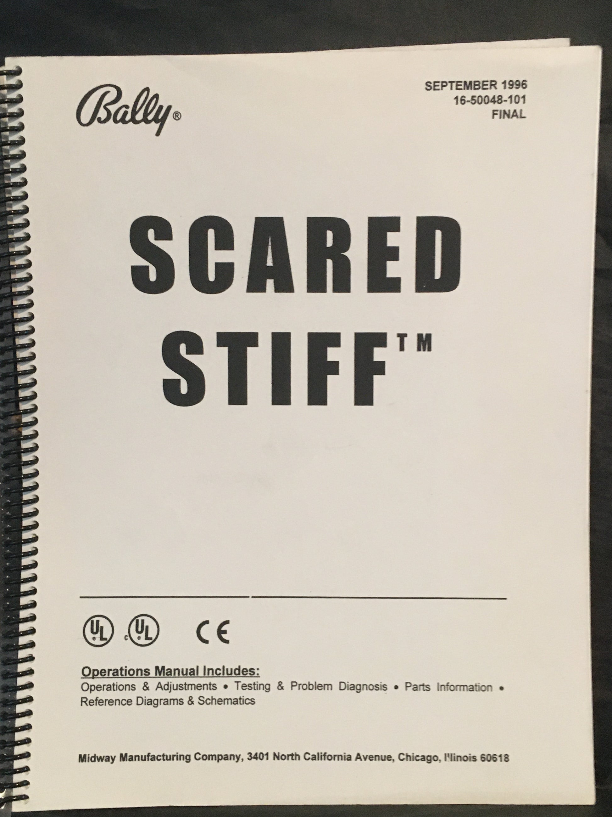Scared Stiff - Bally - Pinball Operations and Instructions Manual- Diagrams Instructions - Used Copy