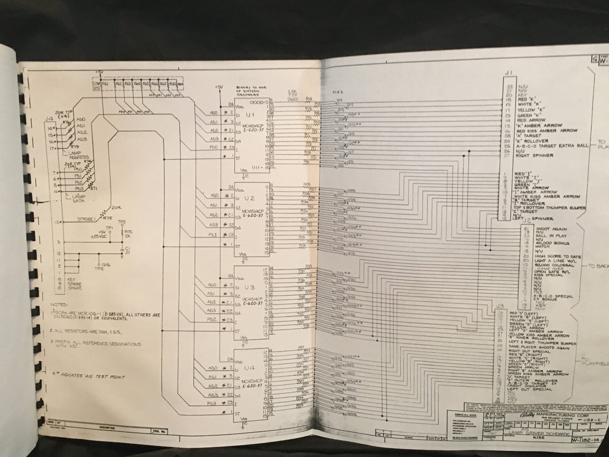 Kiss- Bally - Pinball Schematics Manual - Operations - Diagrams - Instructions - Used Copy