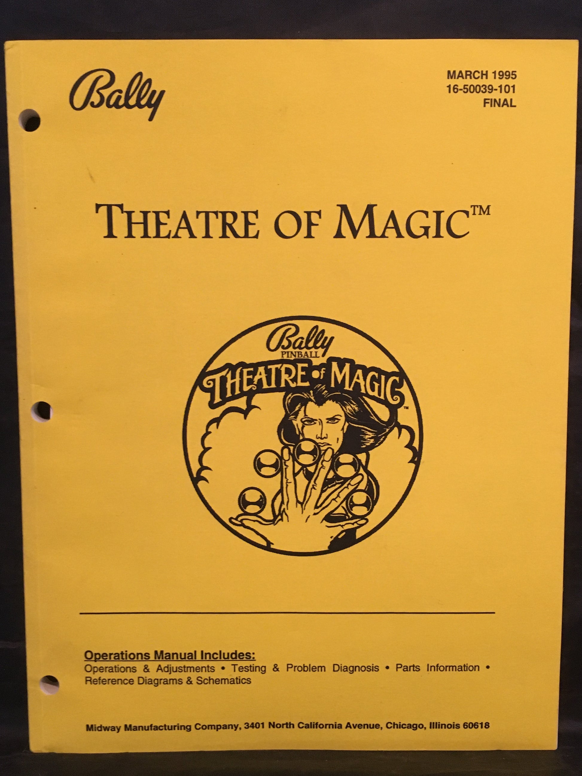 Theatre of Magic - Bally - Pinball Operations Manual -Diagrams - Instructions - Used Copy