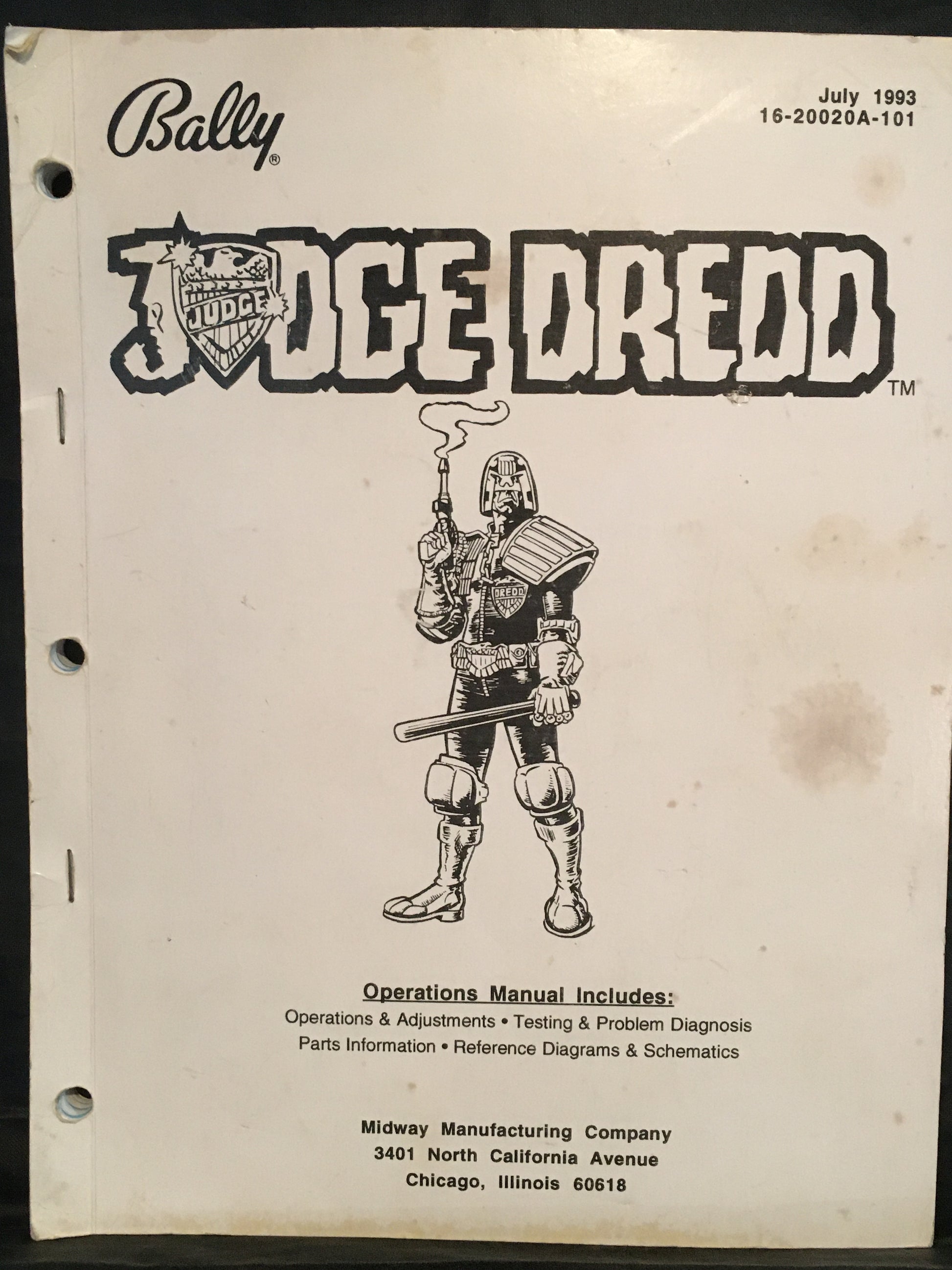 Judge Dredd - Bally - Pinball Operations Manual  - Diagrams - Instructions - Used Copy