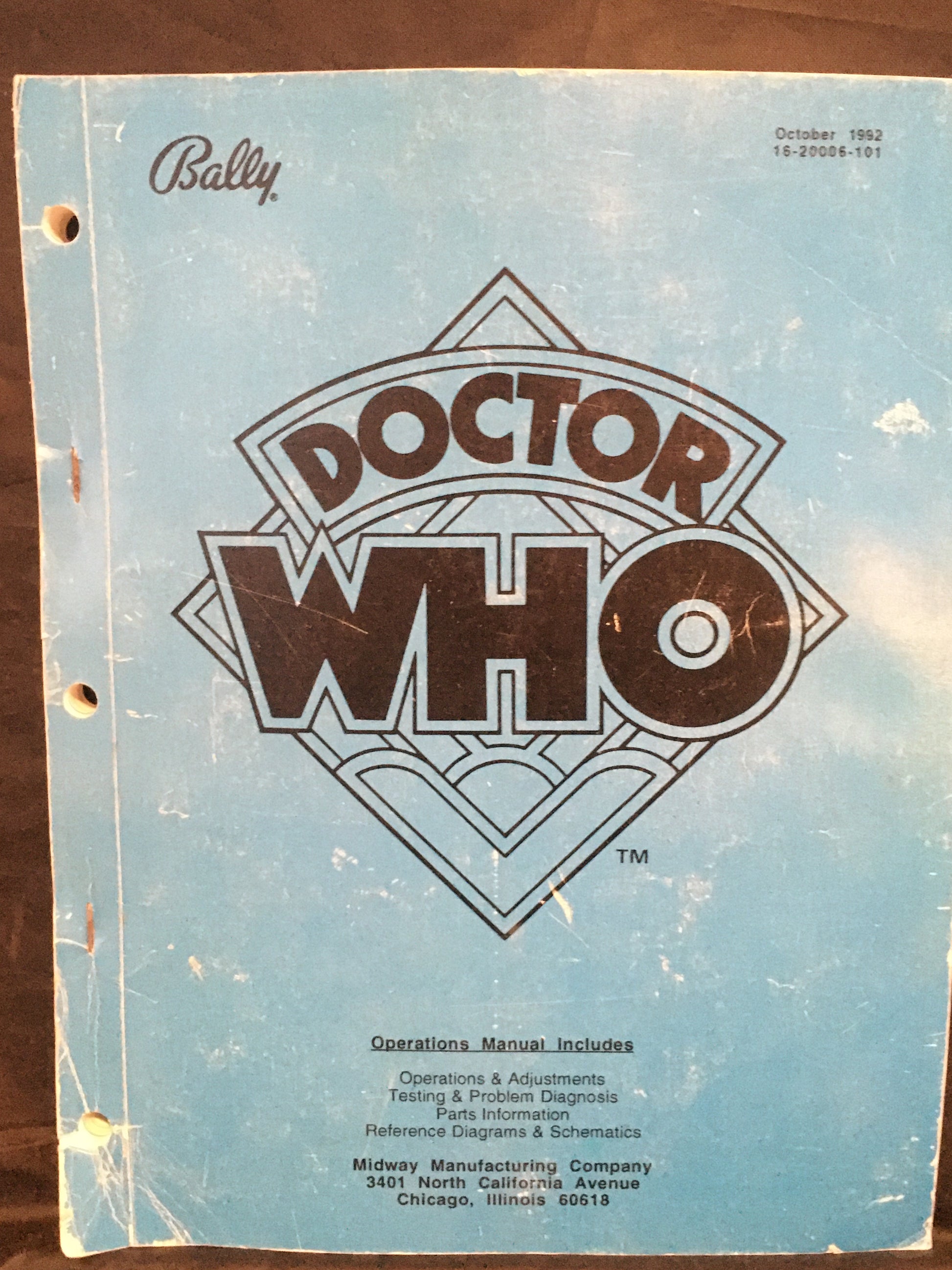 Doctor Who - Bally - Pinball Operations  Manual  -Diagrams - Used Copy