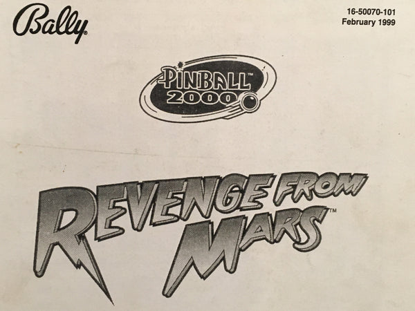 Revenge From Mars- Bally- Operations Pinball Manual- Diagrams -Instructions - Used