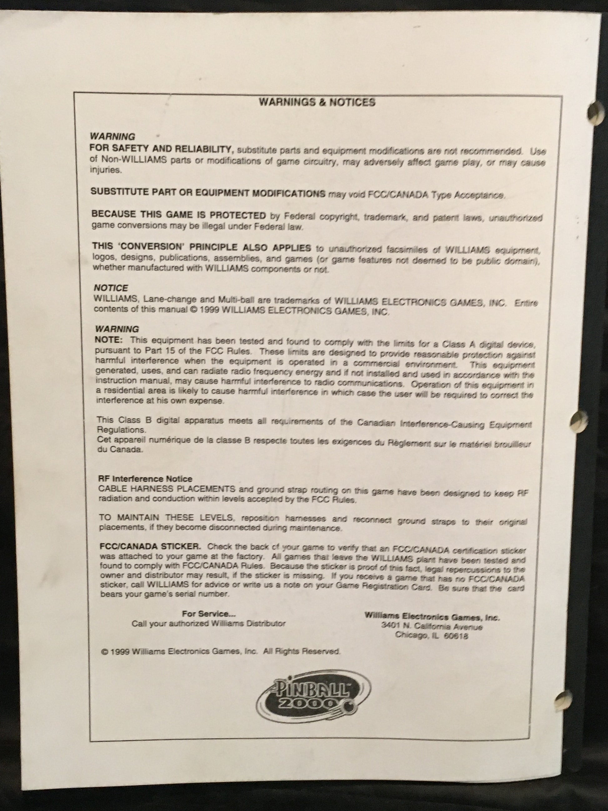 Revenge From Mars- Bally- Operations Pinball Manual- Diagrams -Instructions - Used