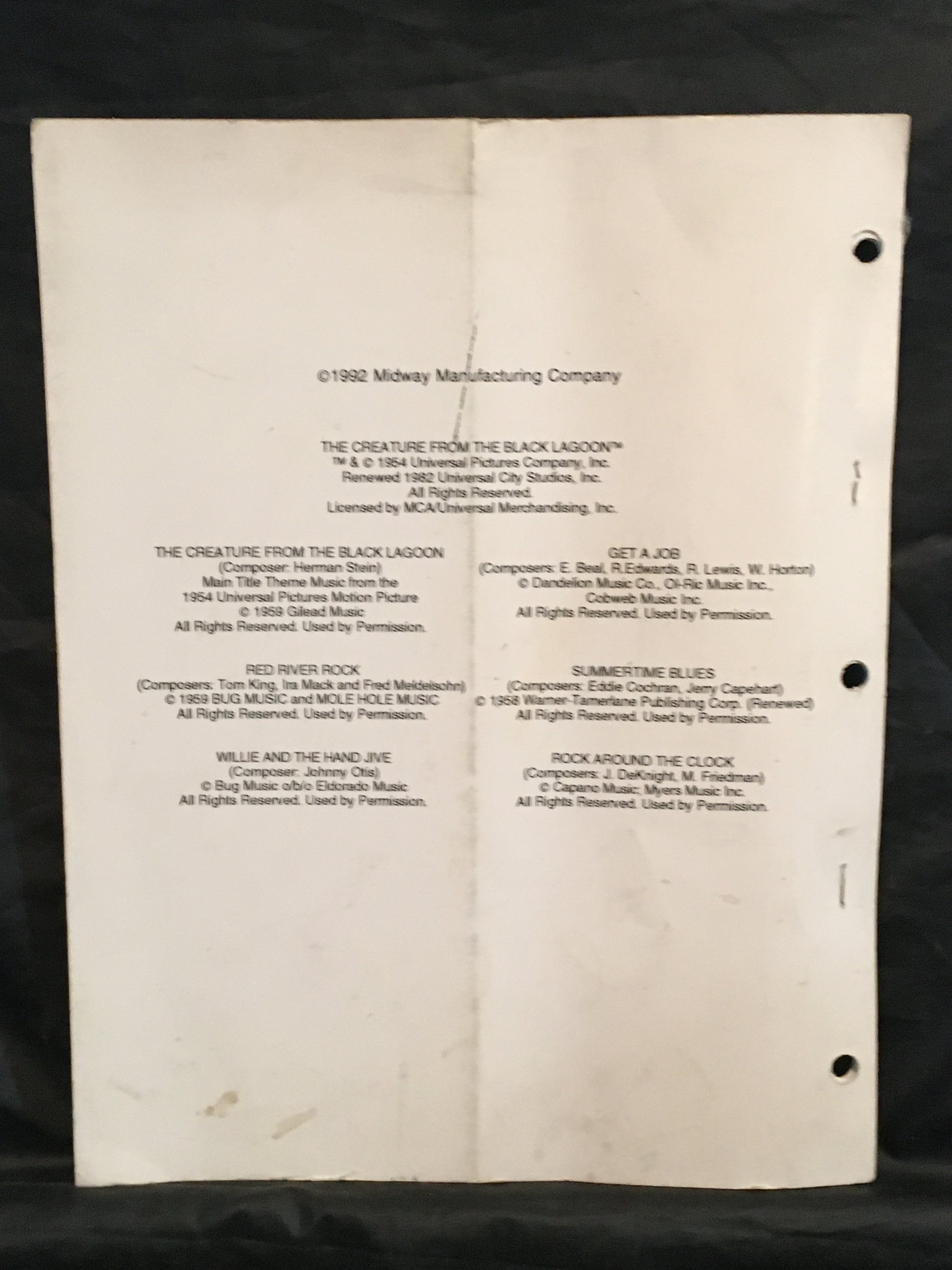 Creature from the Black Lagoon - Bally - Pinball WPC Schematics Manual - Diagrams - Instructions -Used Copy