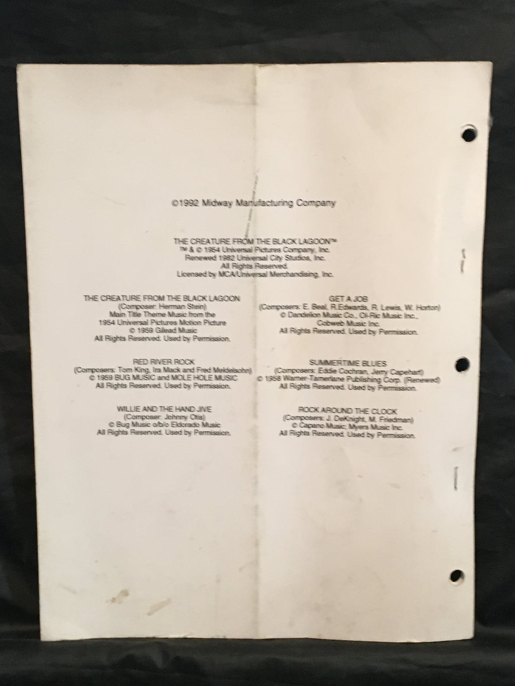 Creature from the Black Lagoon - Bally - Pinball WPC Schematics Manual - Diagrams - Instructions -Used Copy