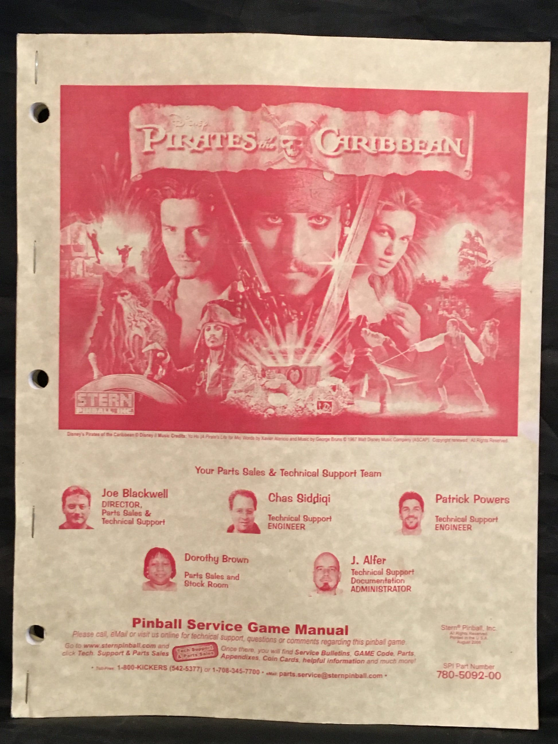 Pirates of the Caribbean- Stern - Pinball Service Instruction Schematics Manual - Diagrams - Used Copy