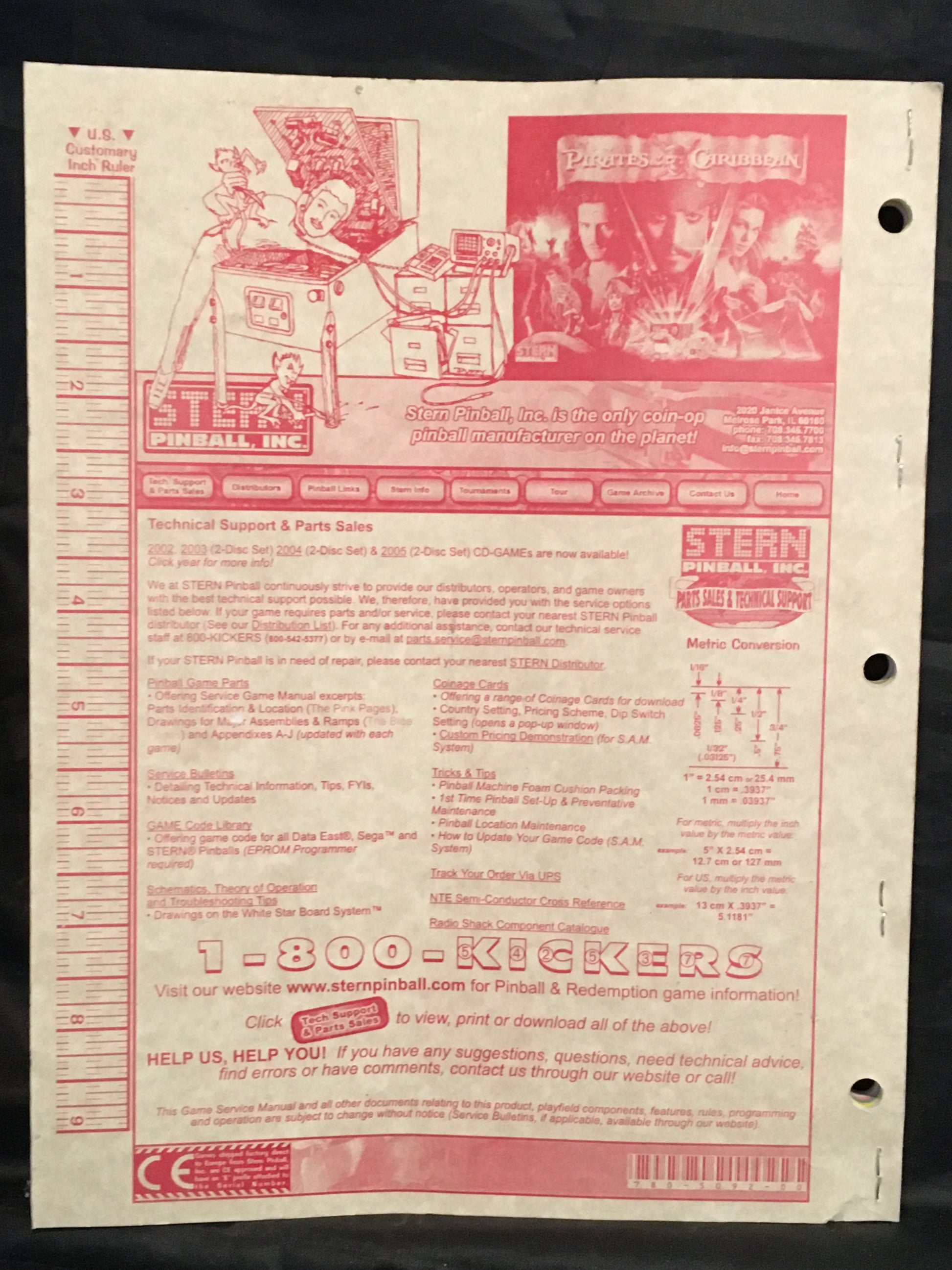 Pirates of the Caribbean- Stern - Pinball Service Instruction Schematics Manual - Diagrams - Used Copy