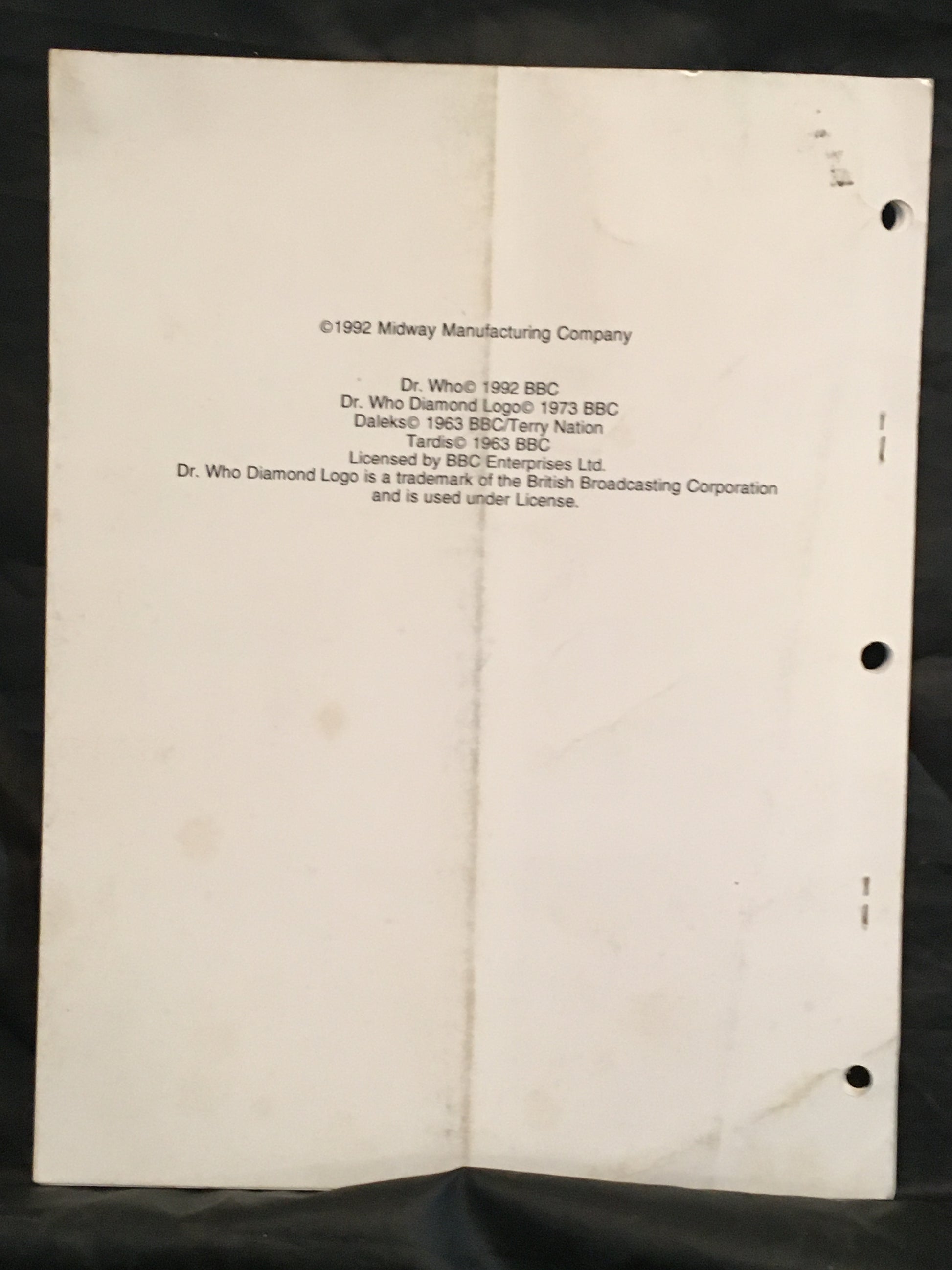 Doctor Who - Bally - WPC Pinball  Schematics  Manual  -Diagrams - Used Copy