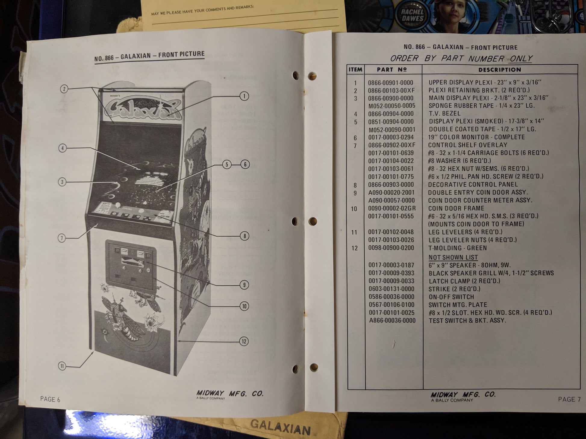 Galaxian- Midway - Manual - Schematics - Instructions - Used Copy