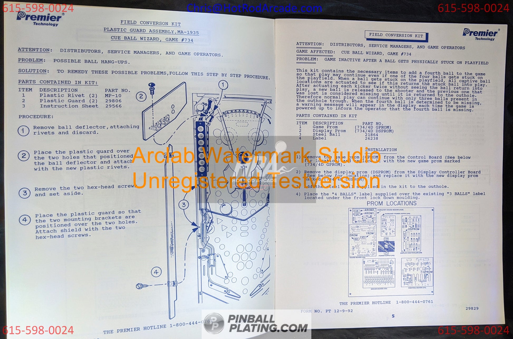 Gottlieb 1992-1995 Tech Update - Premier - Pinball Manual - Schematics - Used Copy
