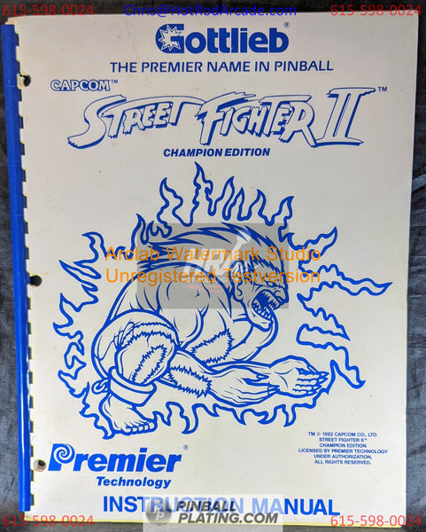 Street Fighter II - Gottlieb - Pinball Manual - Schematics - Instructions - Used Copy
