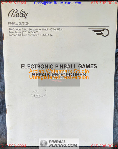 Bally Electronic Repair Procedures- Pinball Manual - Instructions - USED COPY