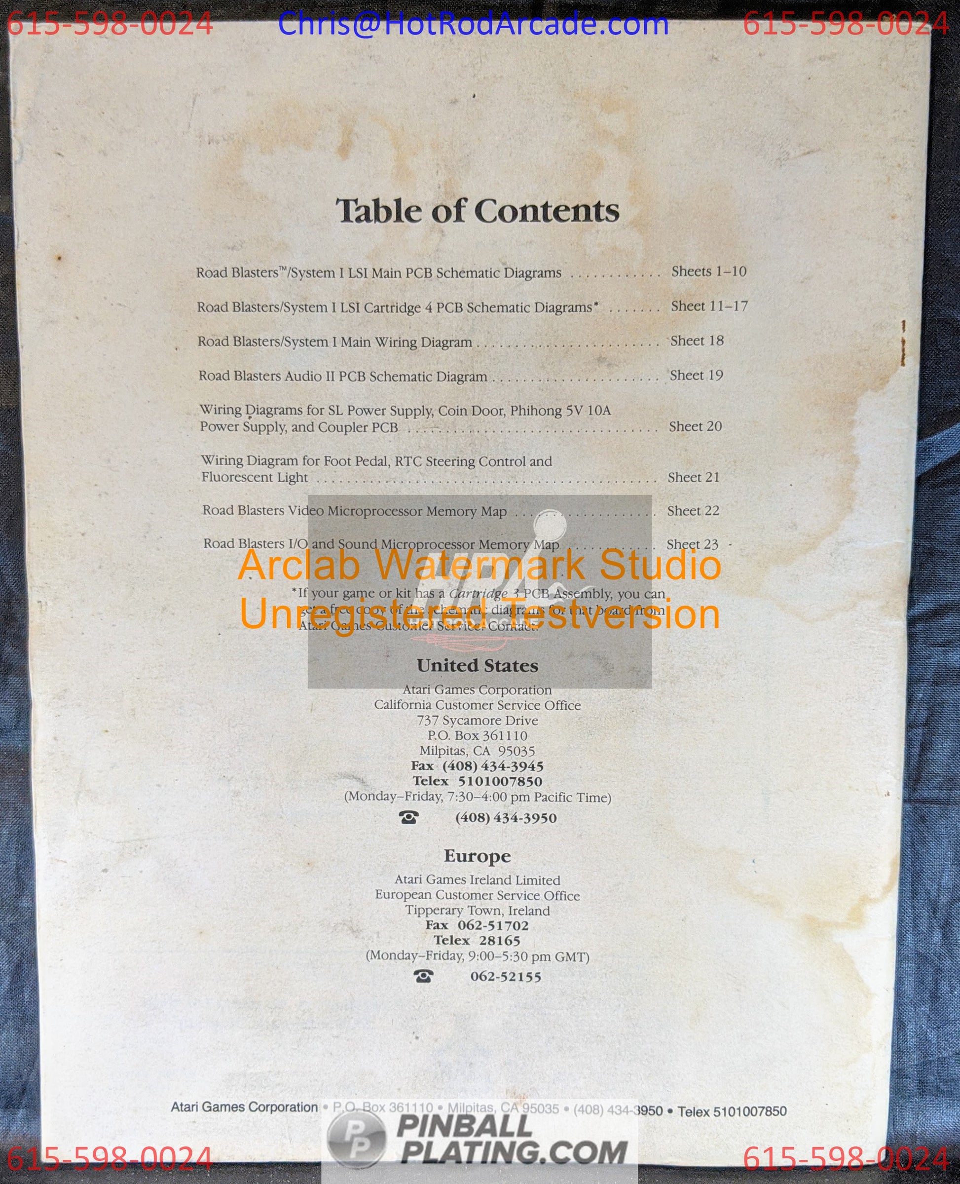 Road Blasters (Copy #2) - Atari - Arcade Manual - Schematics - Instructions - Used Copy