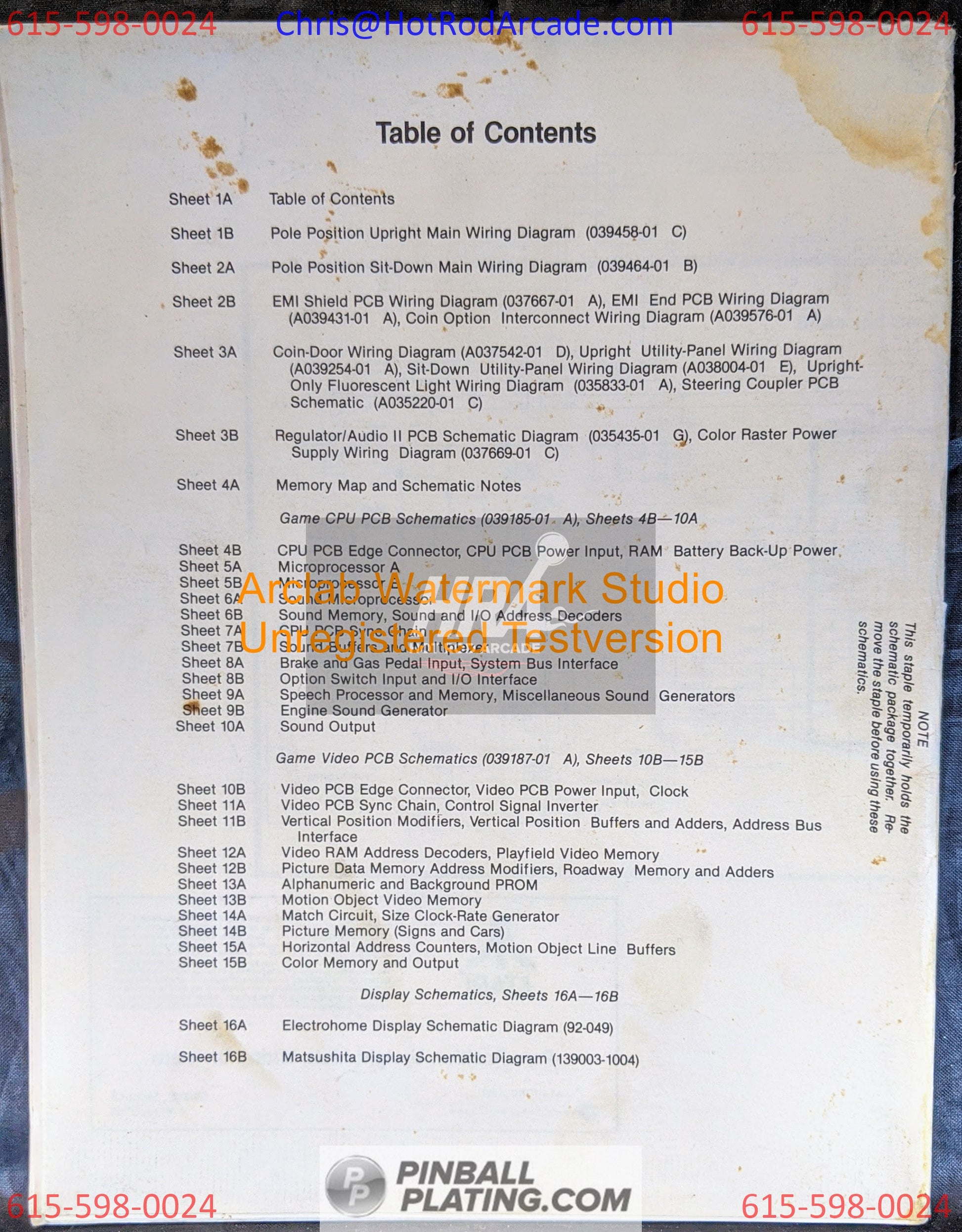 Pole Position - Atari - Arcade Manual - Schematics - Instructions - Used Copy