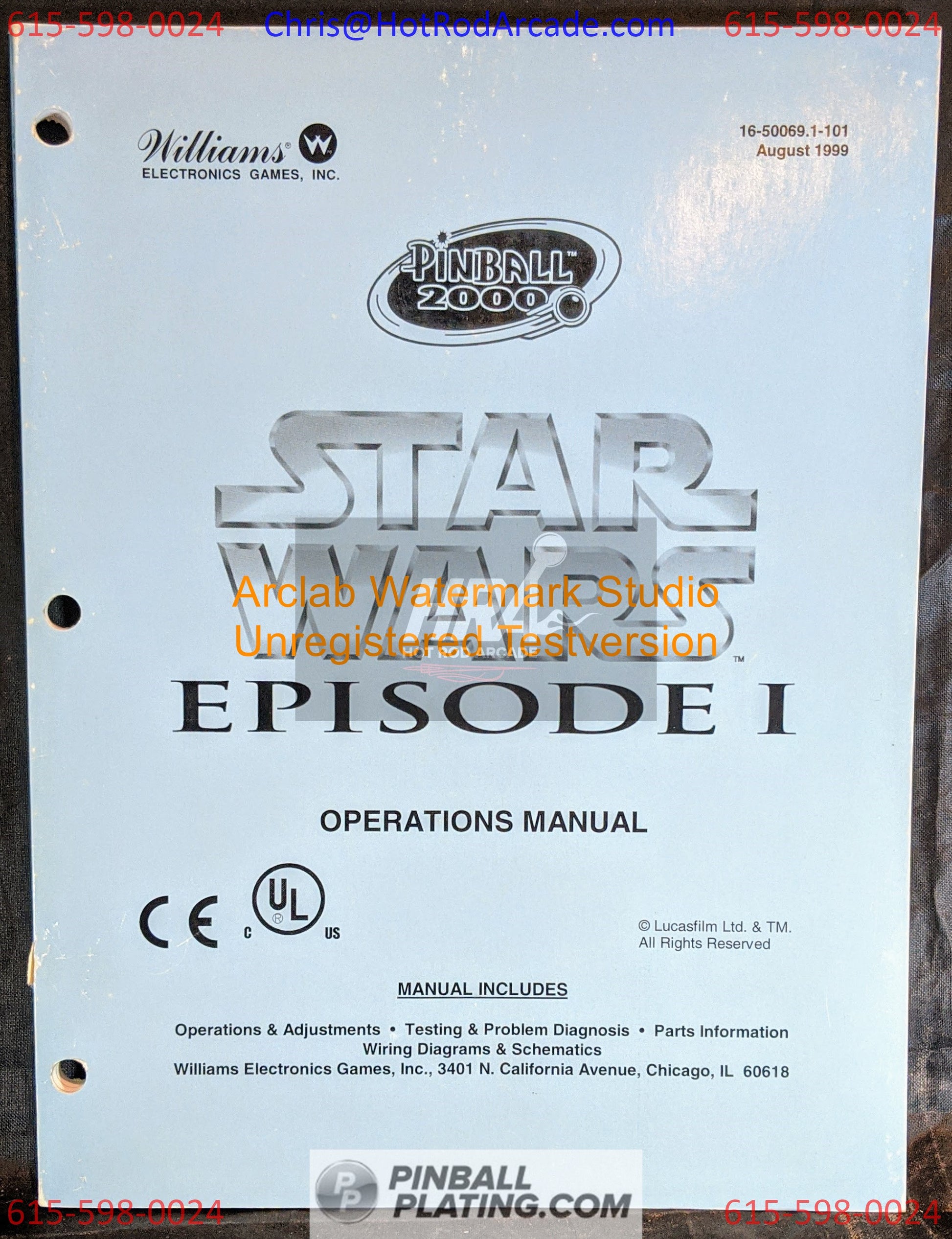 Star Wars Episode 1 (Copy #2) - Willliams- Pinball Manual - Schematics - Instructions - Used Copy!