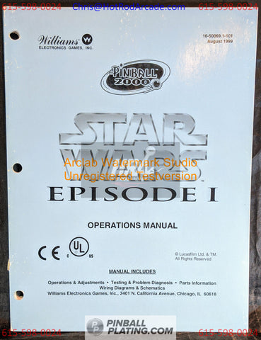 Star Wars Episode 1 (Copy #2) - Willliams- Pinball Manual - Schematics - Instructions - Used Copy!