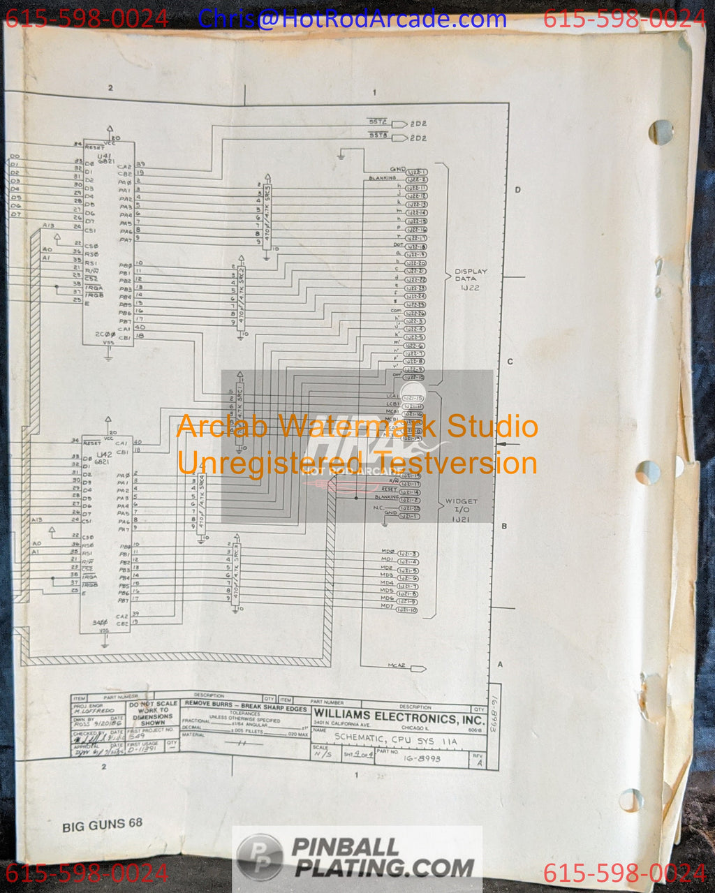 Big Guns - Williams - Pinball Manual - Schematics - Instructions - USED COPY