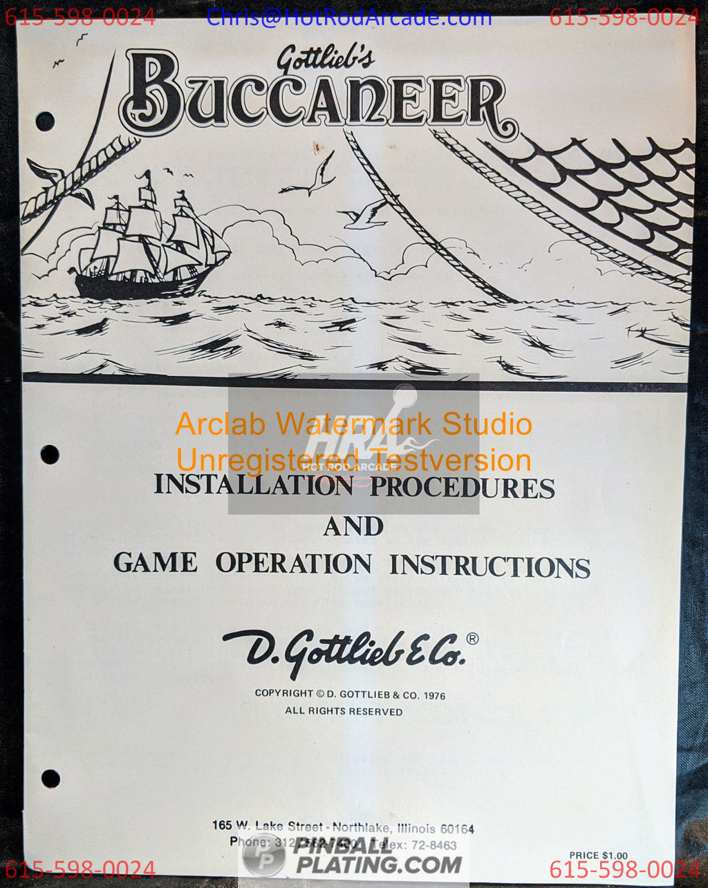 Buccaneer - Gottlieb - Pinball Operations Manual - Instructions - Used Copy