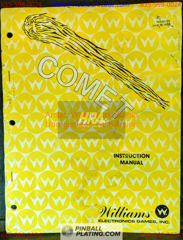 Comet - Williams - Pinball Manual - Schematics - Instructions - Used Copy