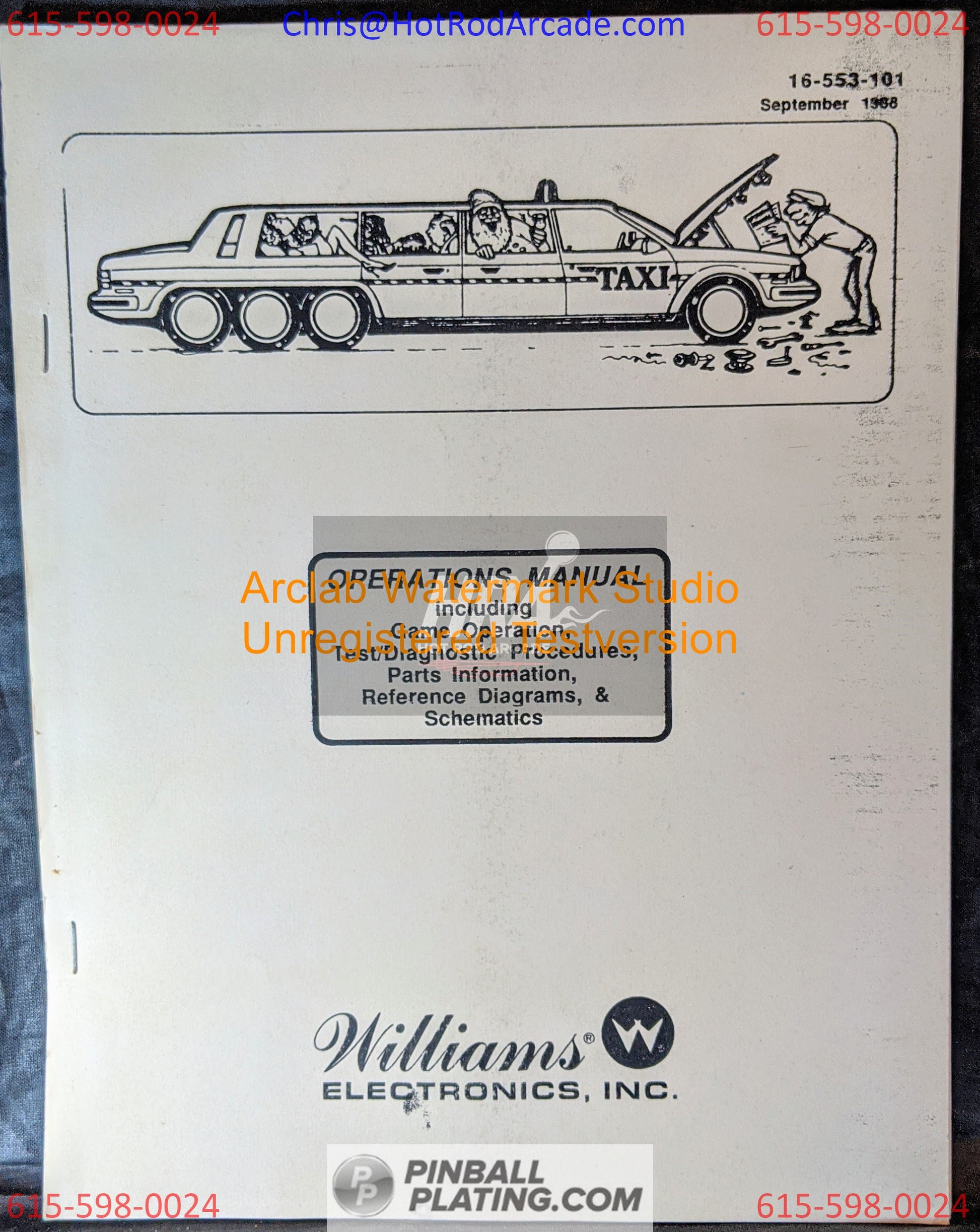 Taxi - Williams - Pinball Manual - Schematics - Instructions -Used Copy