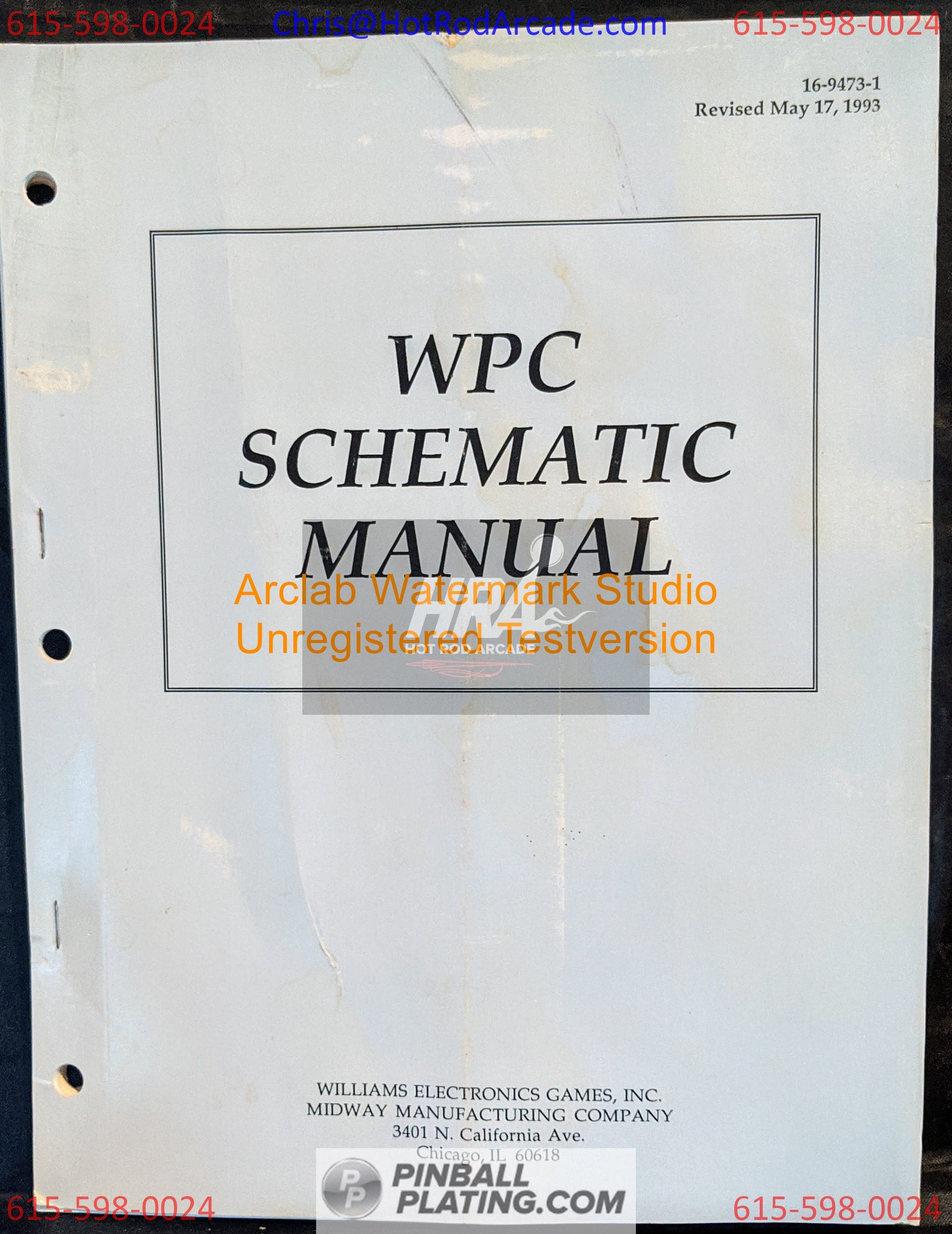 WPC Schematics Pinball Manual - Williams - Instructions - Used Copy