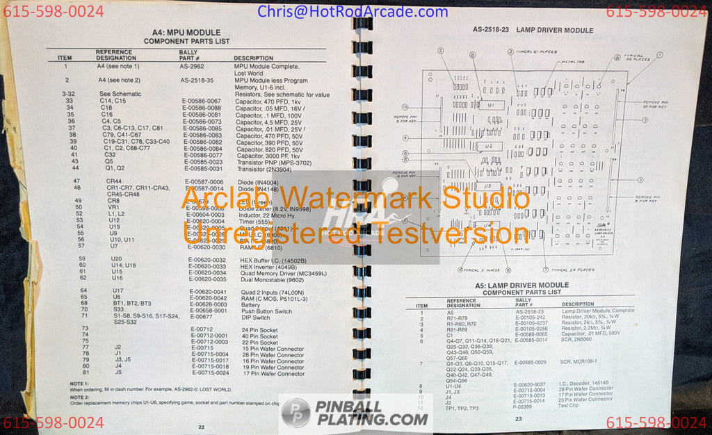 Lost World - Bally - Pinball Manual - Schematics - Instructions - Book - Used Copy