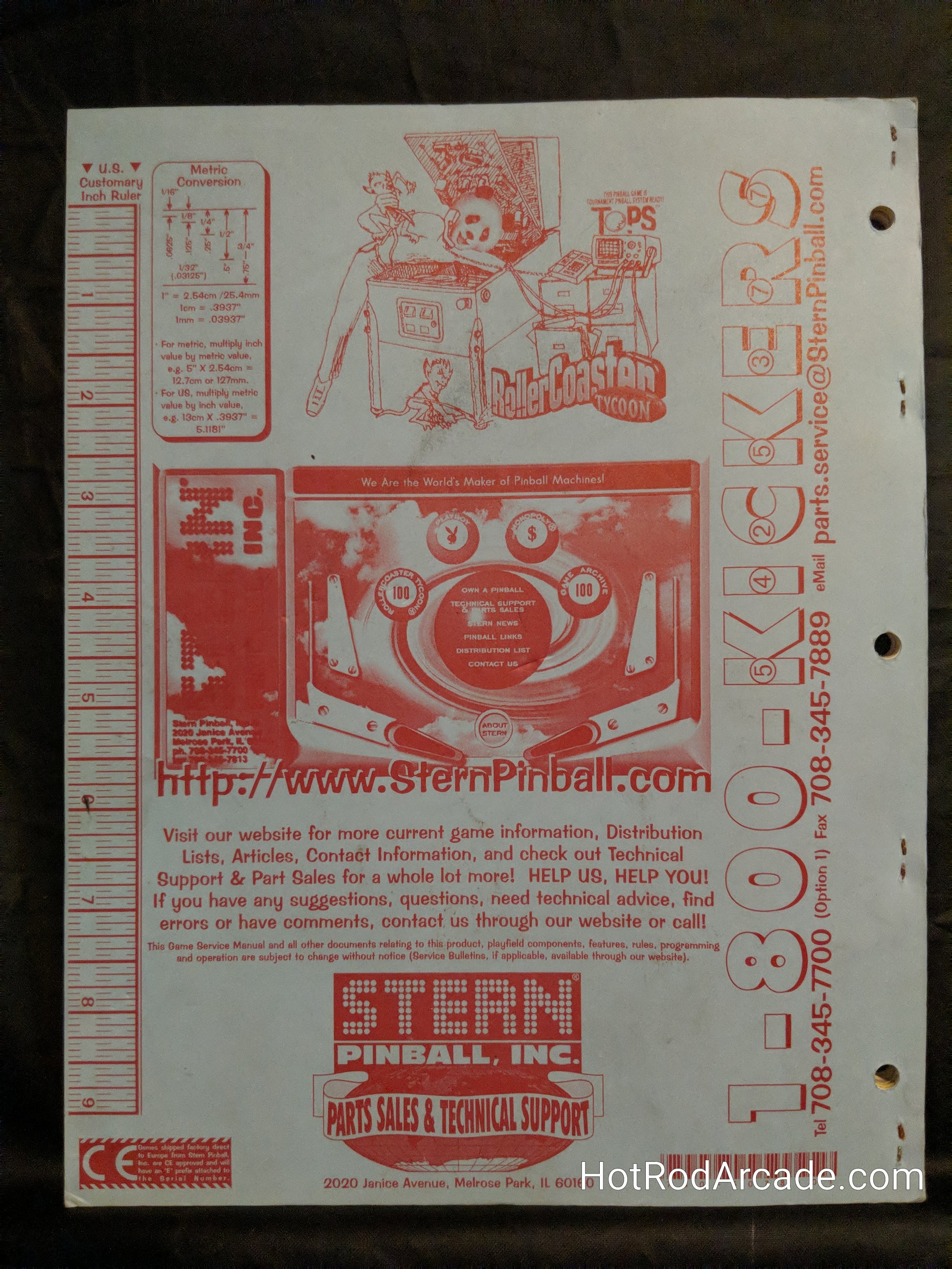 RollerCoaster Tycoon- Stern - Pinball Manual  - Schematics - Instructions - Used Copy