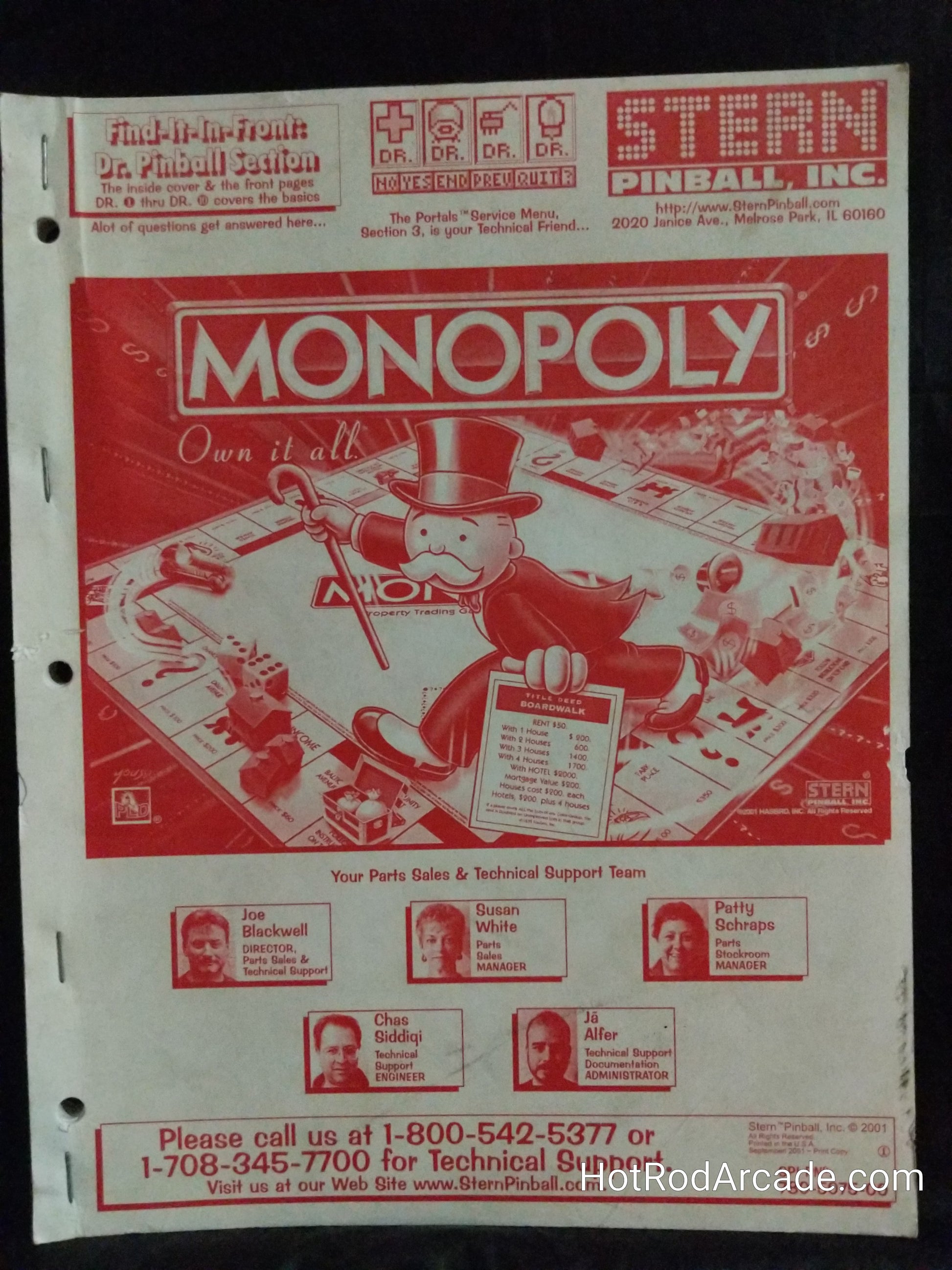 Monopoly - Stern - Pinball Manual  - Schematics - Instructions -Used Copy