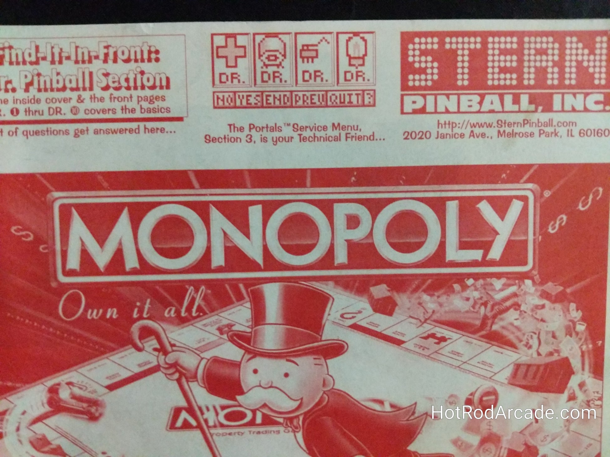Monopoly - Stern - Pinball Manual  - Schematics - Instructions -Used Copy
