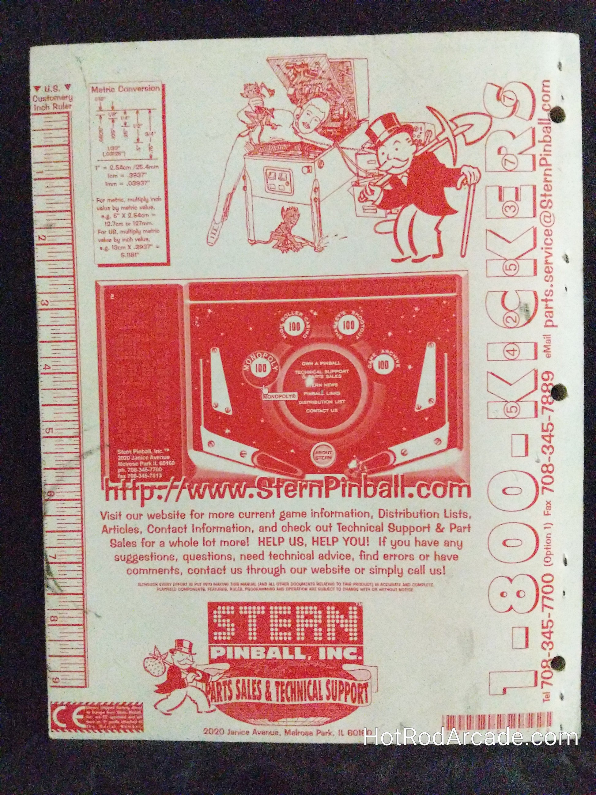 Monopoly - Stern - Pinball Manual  - Schematics - Instructions -Used Copy