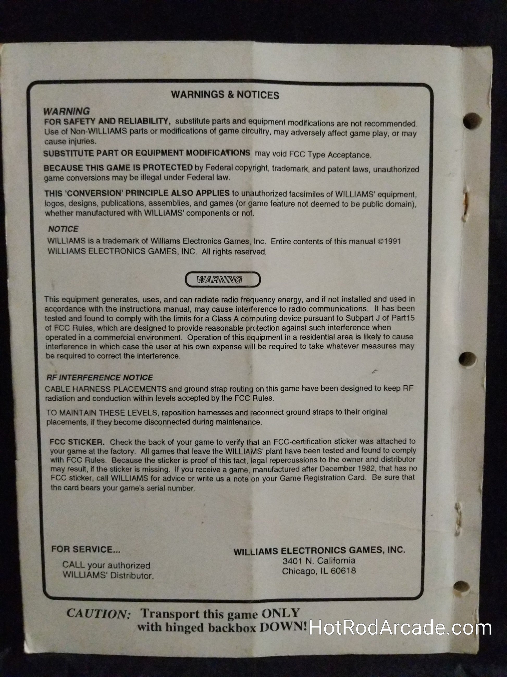 Slugfest  - Williams - Pinball Manual - Schematics -Used Copy
