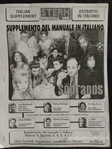 The Sopranos (in Italian)- Stern - Pinball Manual  - Schematics - Instructions - Used Copy