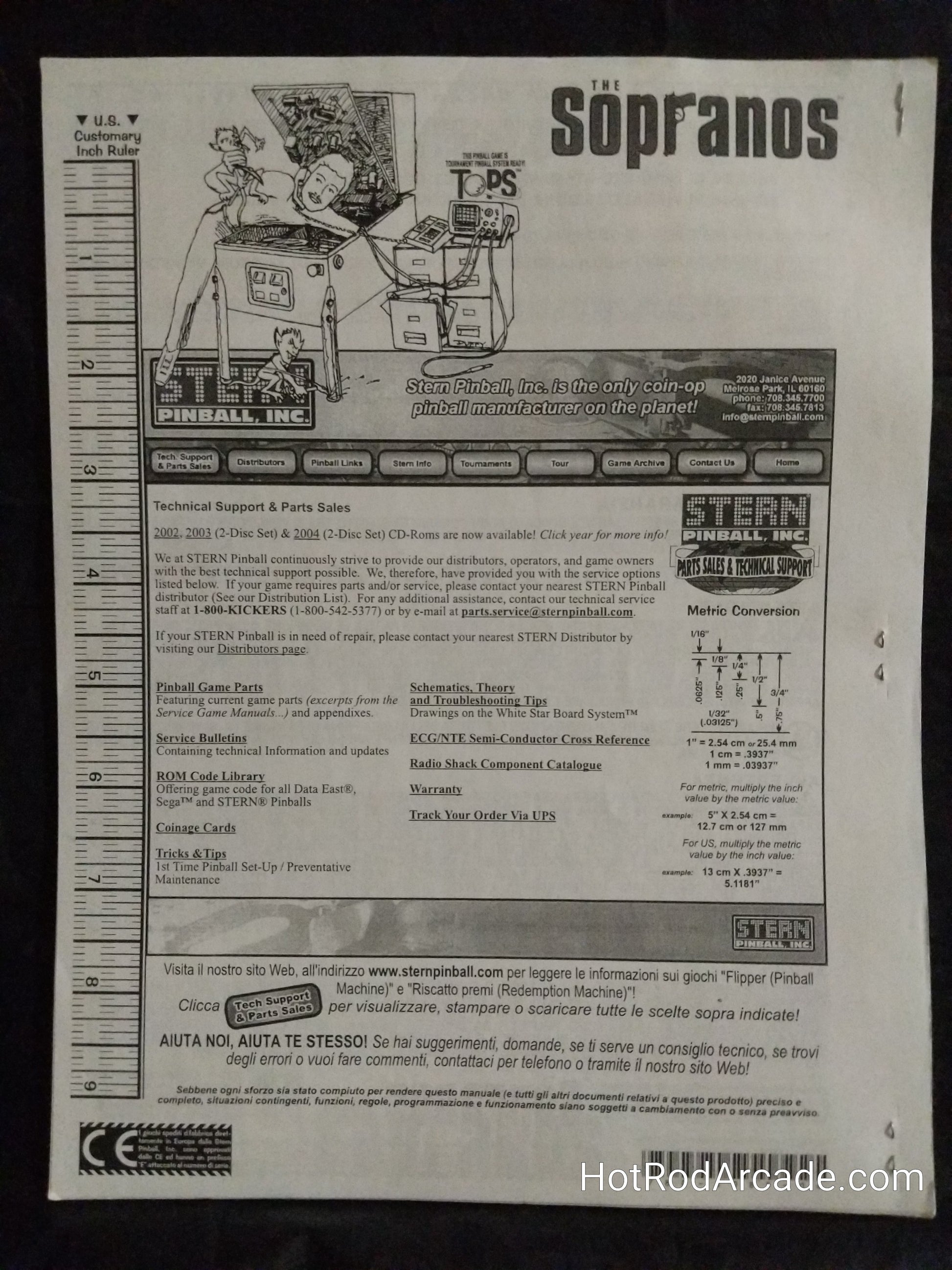 The Sopranos (in Italian)- Stern - Pinball Manual  - Schematics - Instructions - Used Copy