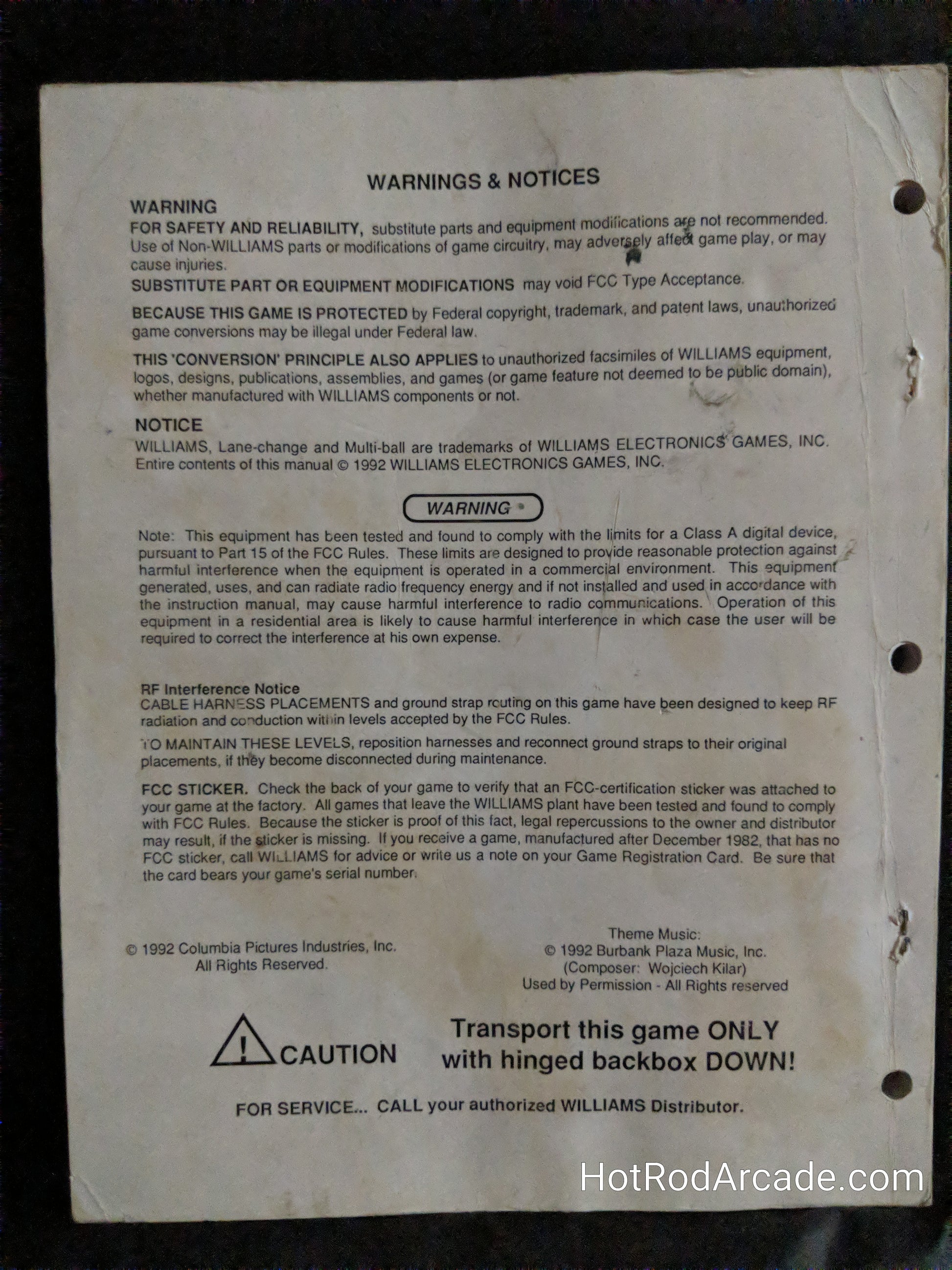 Bram Stoker's Dracula - Williams - Pinball Operations Manual  - Instructions - Used Copy