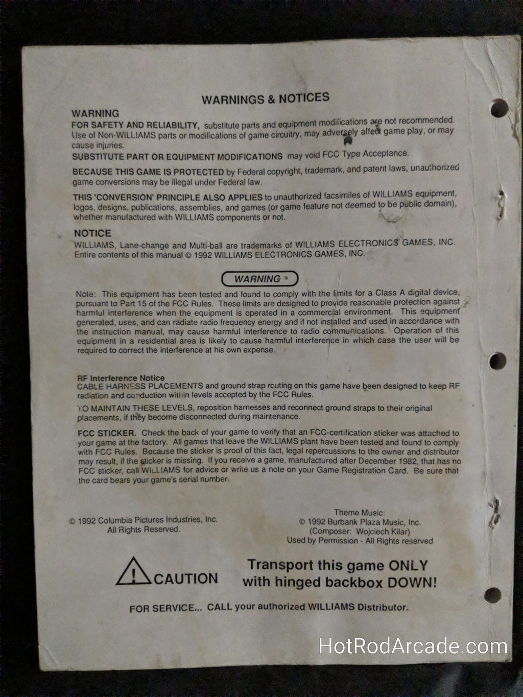 Bram Stoker's Dracula - Williams - Pinball Operations Manual  - Instructions - Used Copy