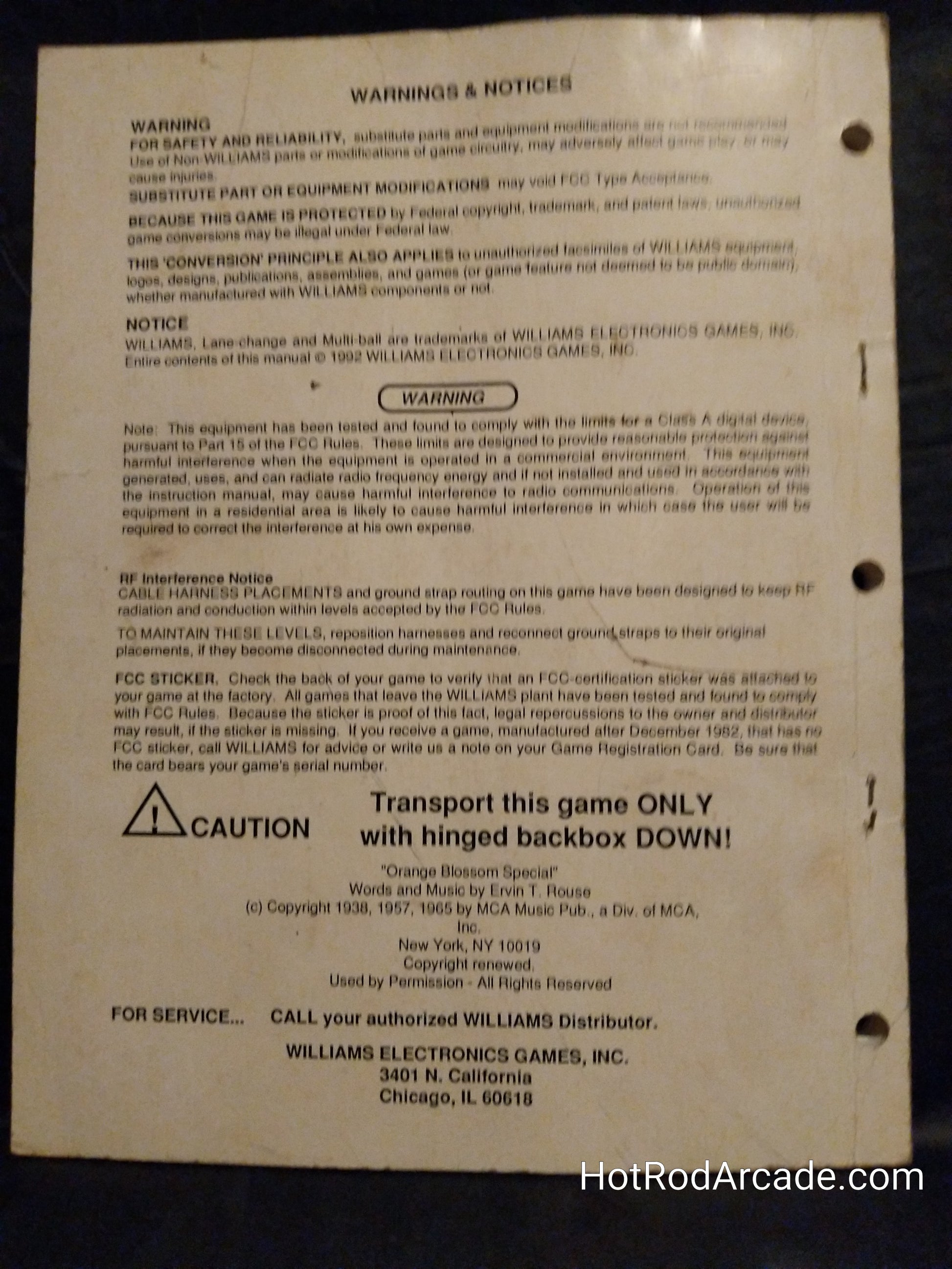 Fish Tales - Williams - Pinball Operations Manual - Wiring Diagrams - Instructions - Used Copy
