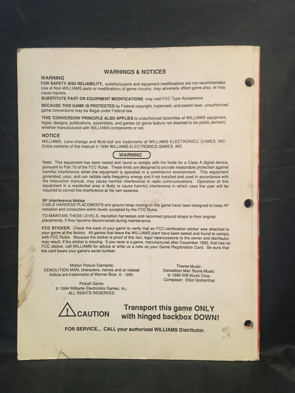 Demolition Man - Williams - Pinball Operations Manual  - Wiring Diagrams - Instructions